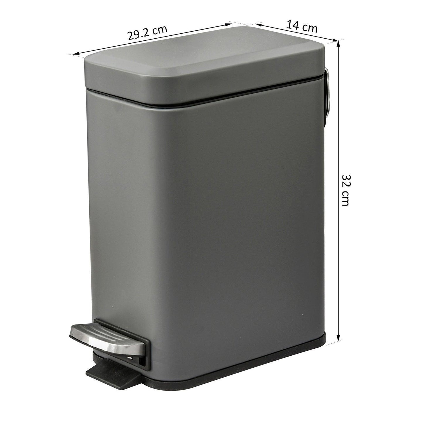 HOMCOM Quiet-Close Pedal Bin, 5L, Grey - ALL4U RETAILER LTD