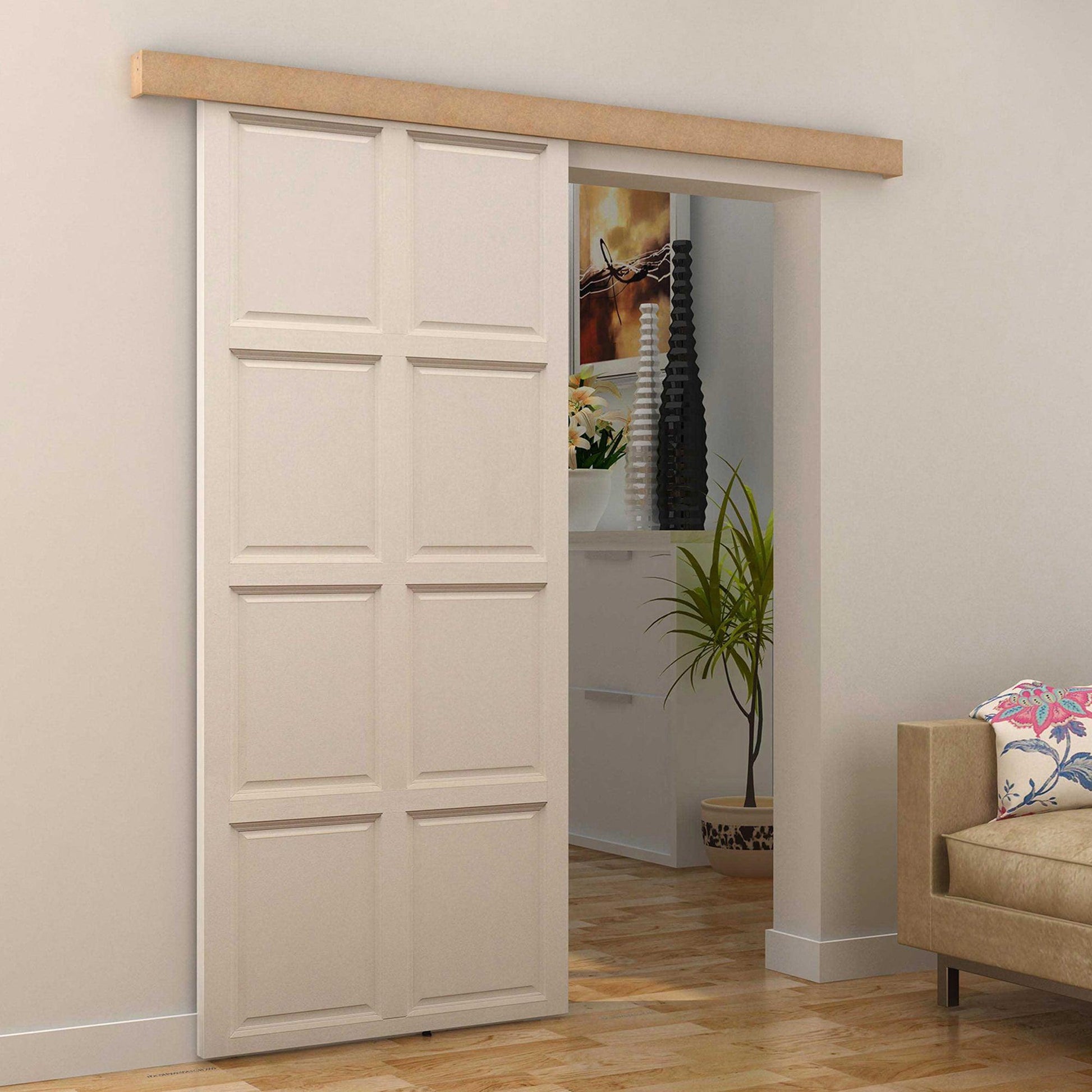 HOMCOM 6.5FT Sliding Barn Door Kit - Single Wooden Door Track - ALL4U RETAILER LTD