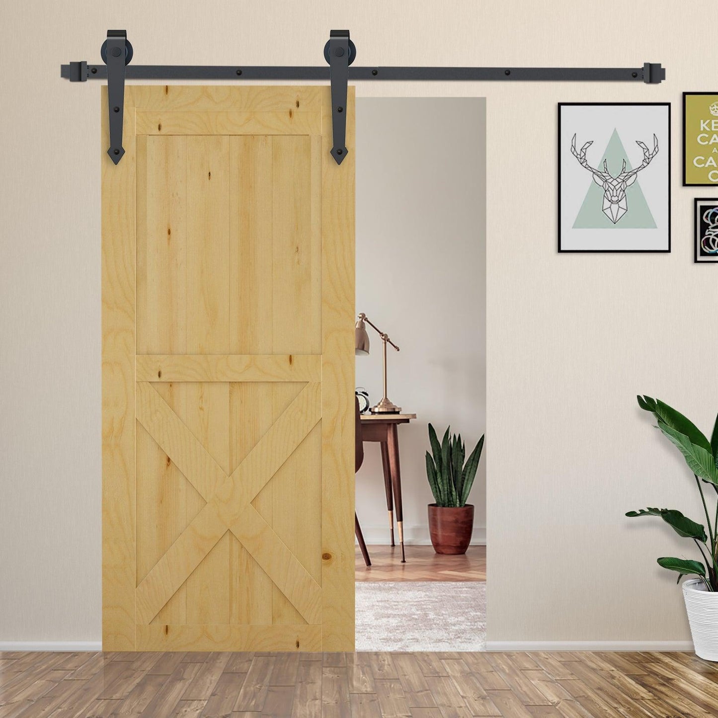 HOMCOM 6.6FT Sliding Door Kit - Antique Style Track System - ALL4U RETAILER LTD