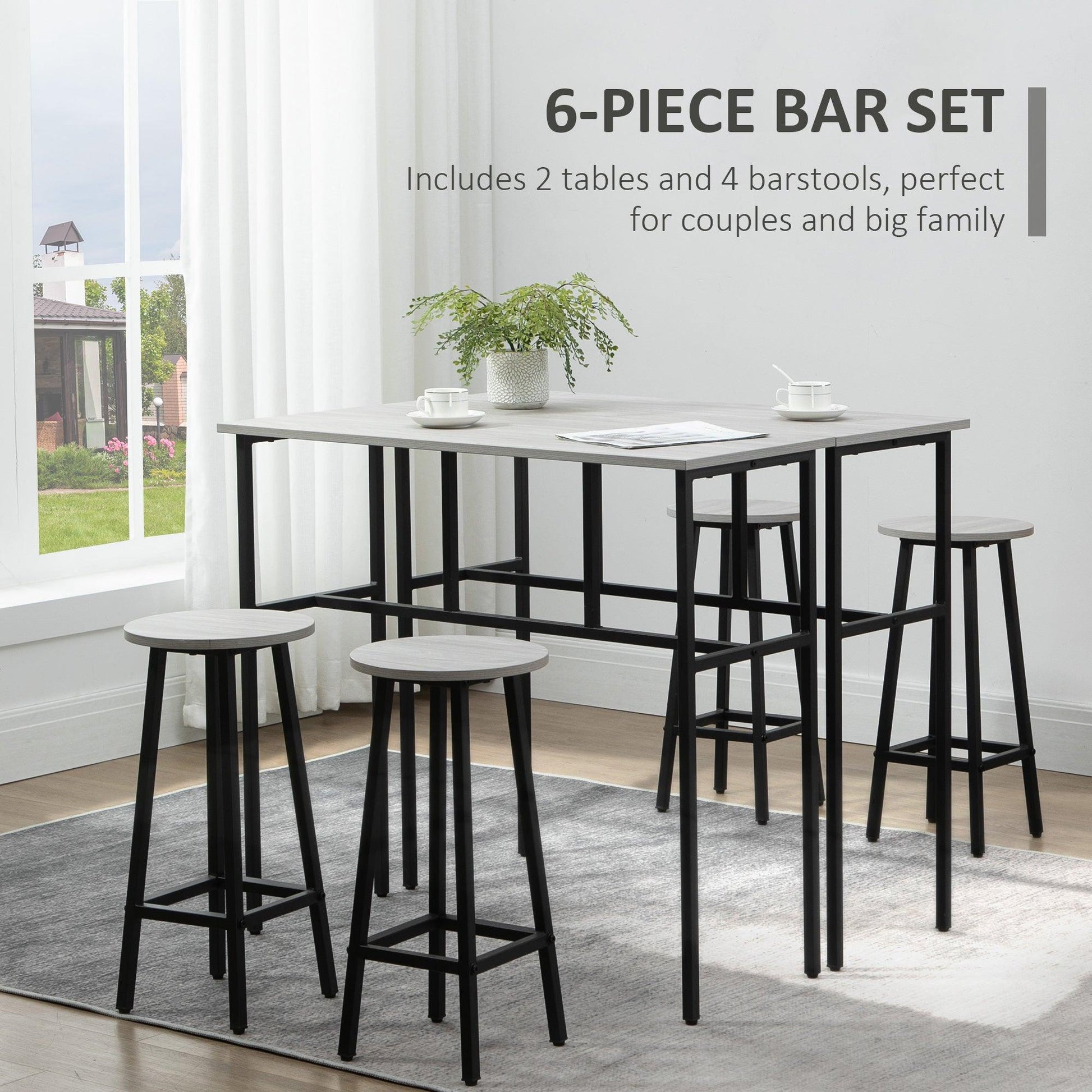 HOMCOM 6-Piece Bar Table Set: Breakfast Tables with Stools - ALL4U RETAILER LTD