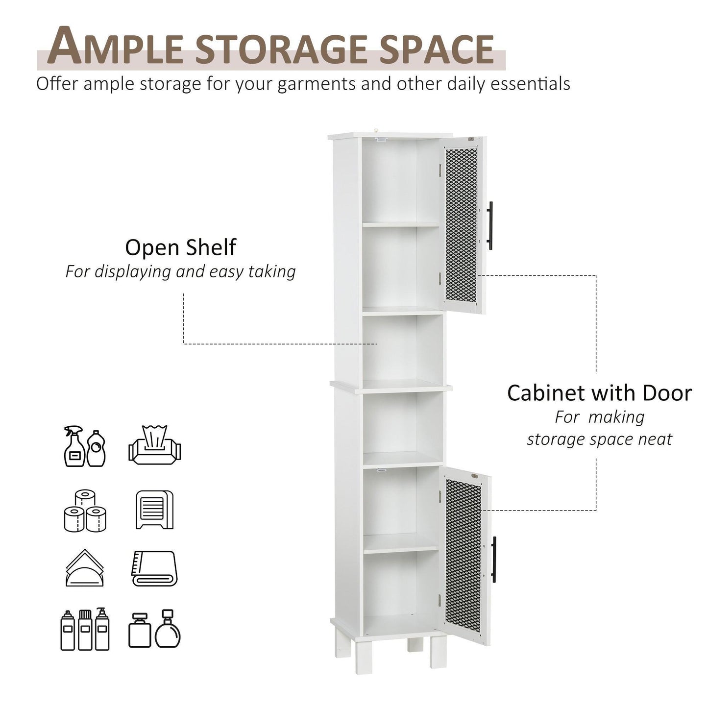 HOMCOM Retro Bathroom Cabinet with Glass Doors - ALL4U RETAILER LTD