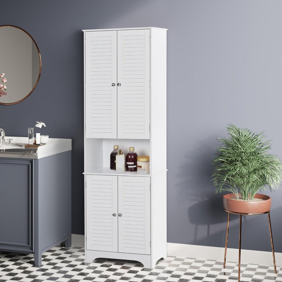 HOMCOM 6-Tier White Bathroom Storage Cabinet - ALL4U RETAILER LTD