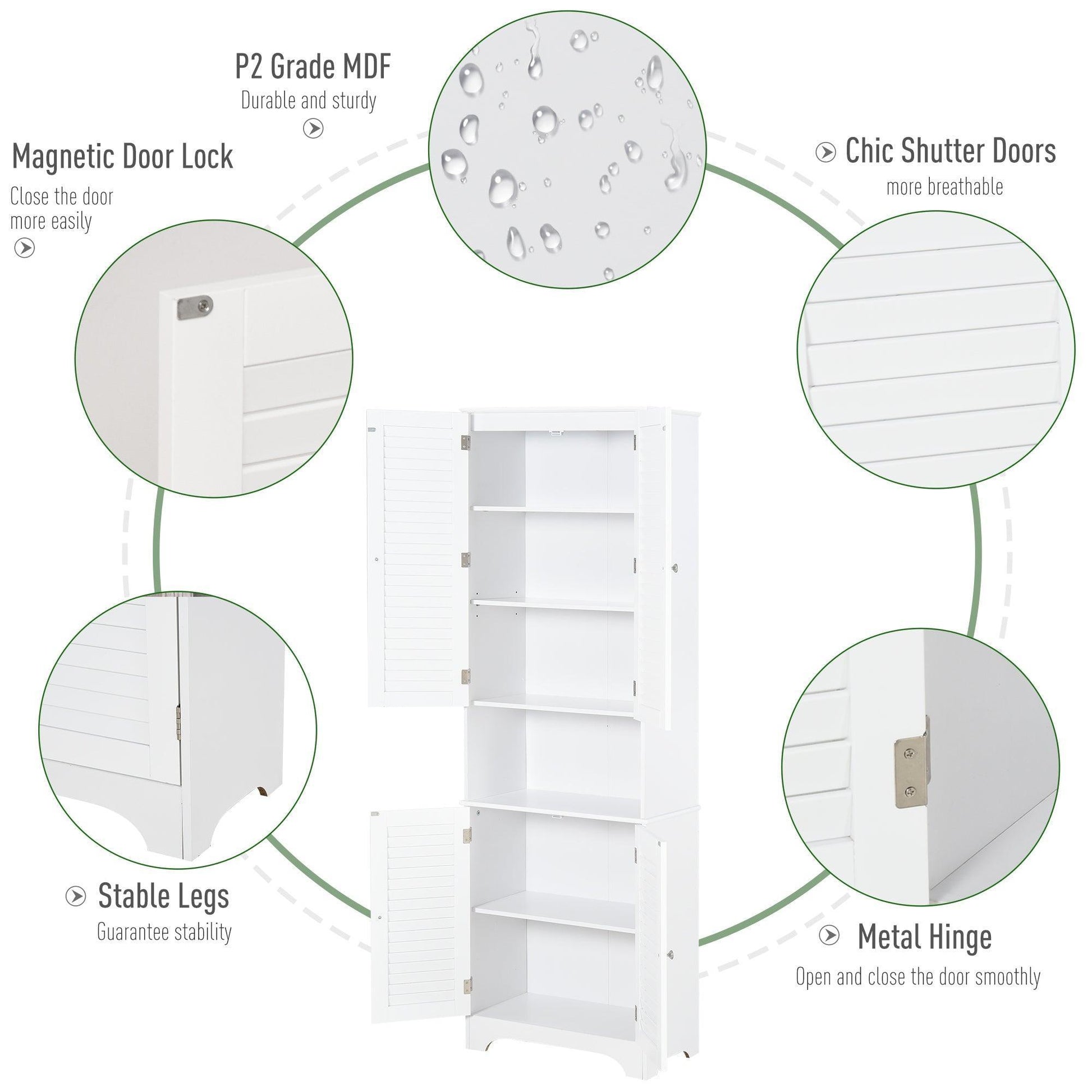 HOMCOM 6-Tier White Bathroom Storage Cabinet - ALL4U RETAILER LTD