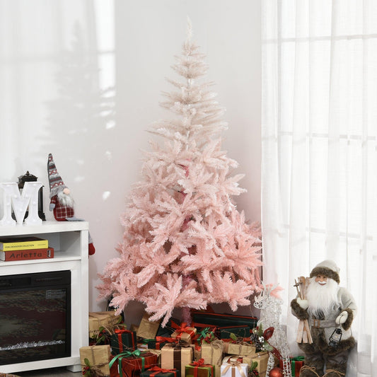 HOMCOM 6ft Christmas Tree with Metal Stand - Pink - ALL4U RETAILER LTD