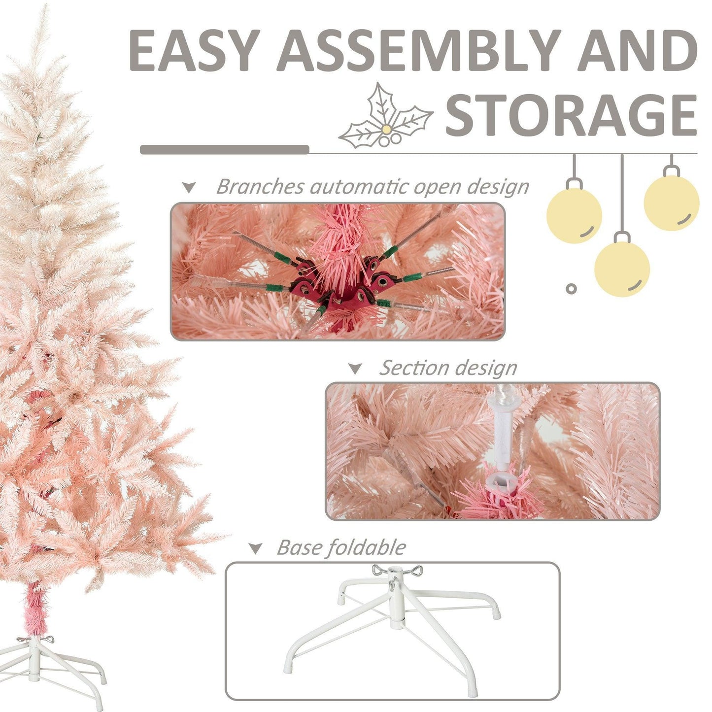 HOMCOM 6ft Christmas Tree with Metal Stand - Pink - ALL4U RETAILER LTD