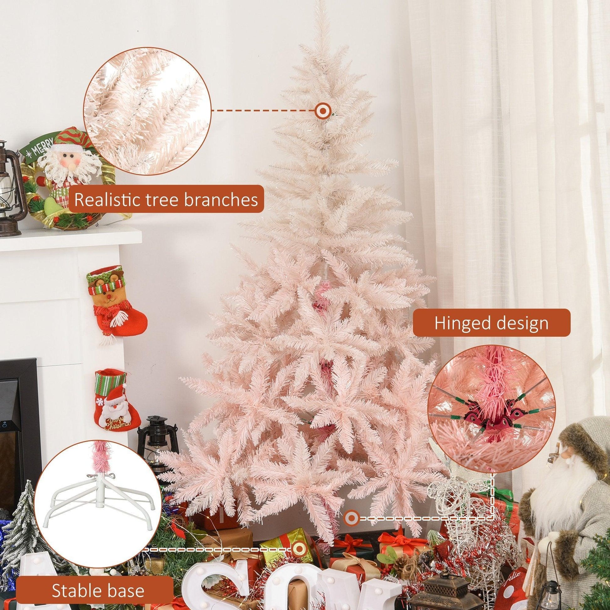 HOMCOM 6ft Christmas Tree with Metal Stand - Pink - ALL4U RETAILER LTD