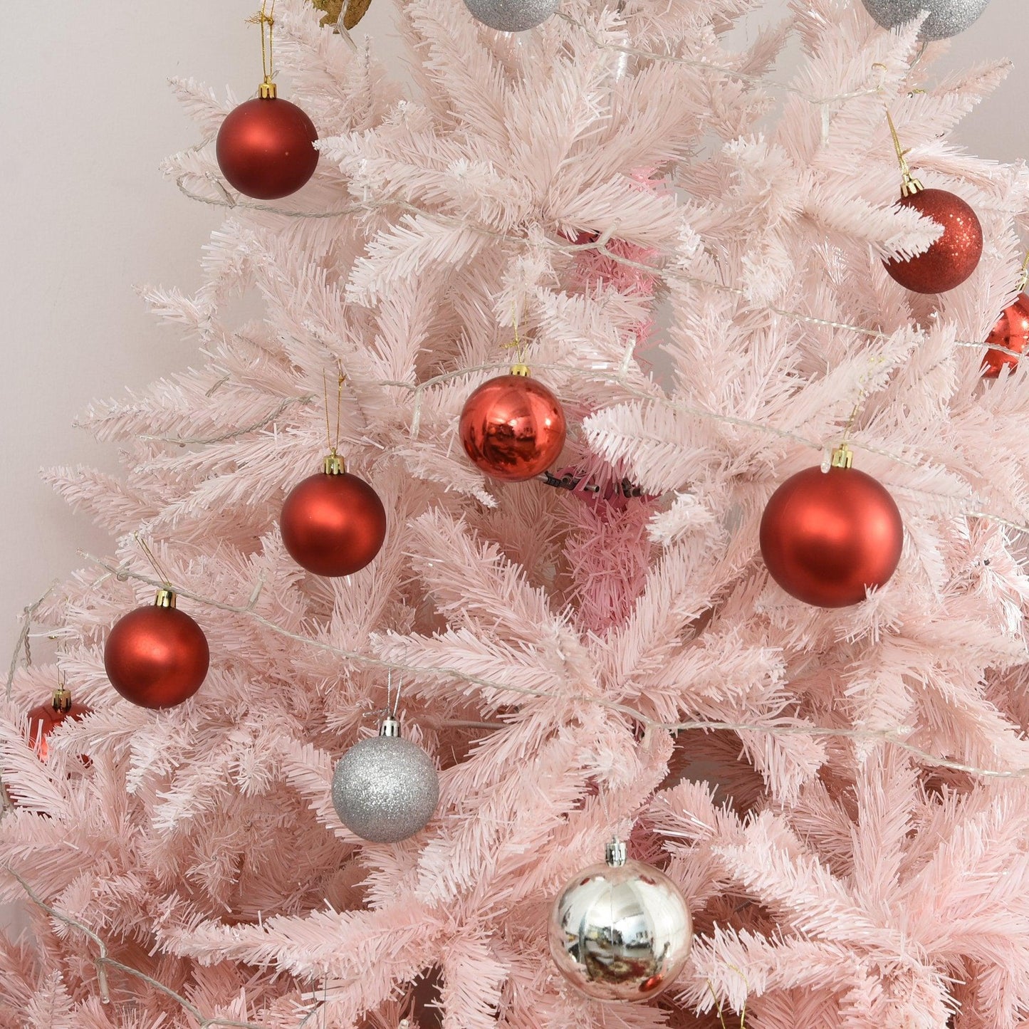 HOMCOM 6ft Christmas Tree with Metal Stand - Pink - ALL4U RETAILER LTD