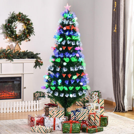 HOMCOM 6FT Fibre Optic Pre-Lit Christmas Tree - Green - ALL4U RETAILER LTD