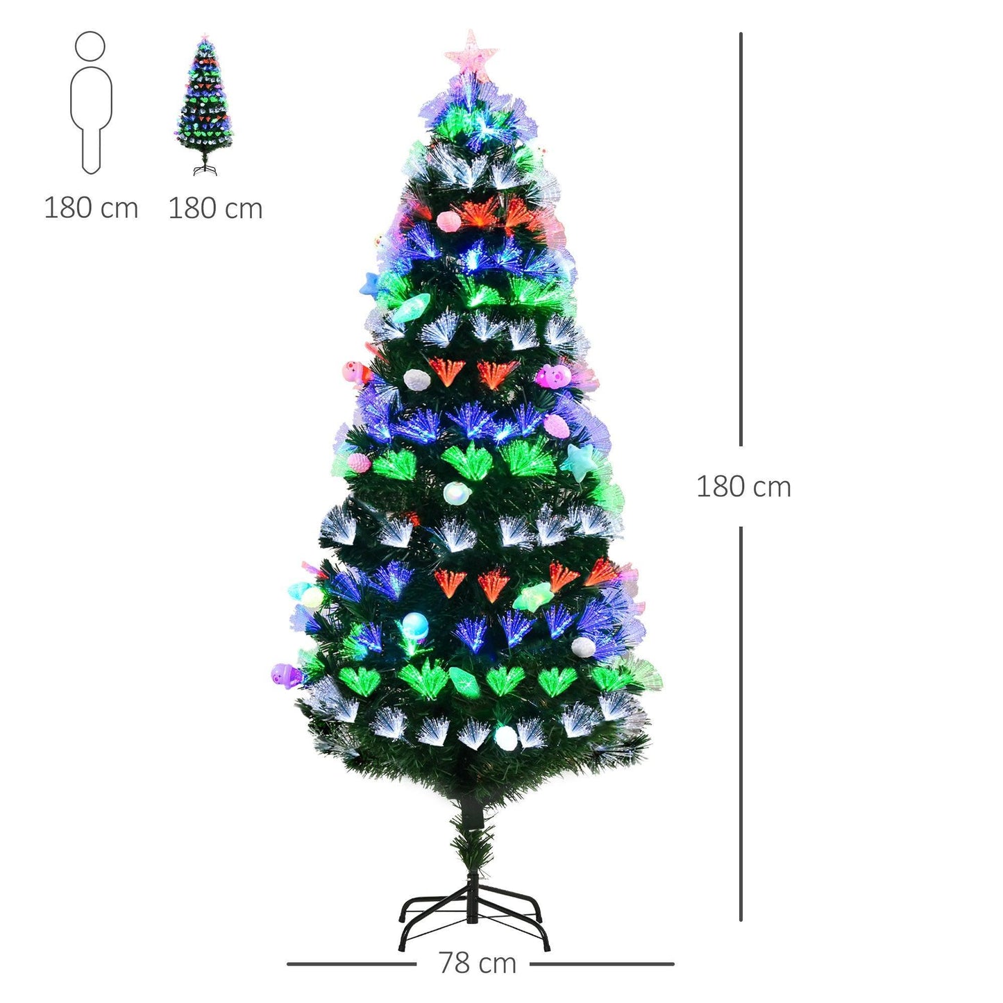 HOMCOM 6FT Fibre Optic Pre-Lit Christmas Tree - Green - ALL4U RETAILER LTD