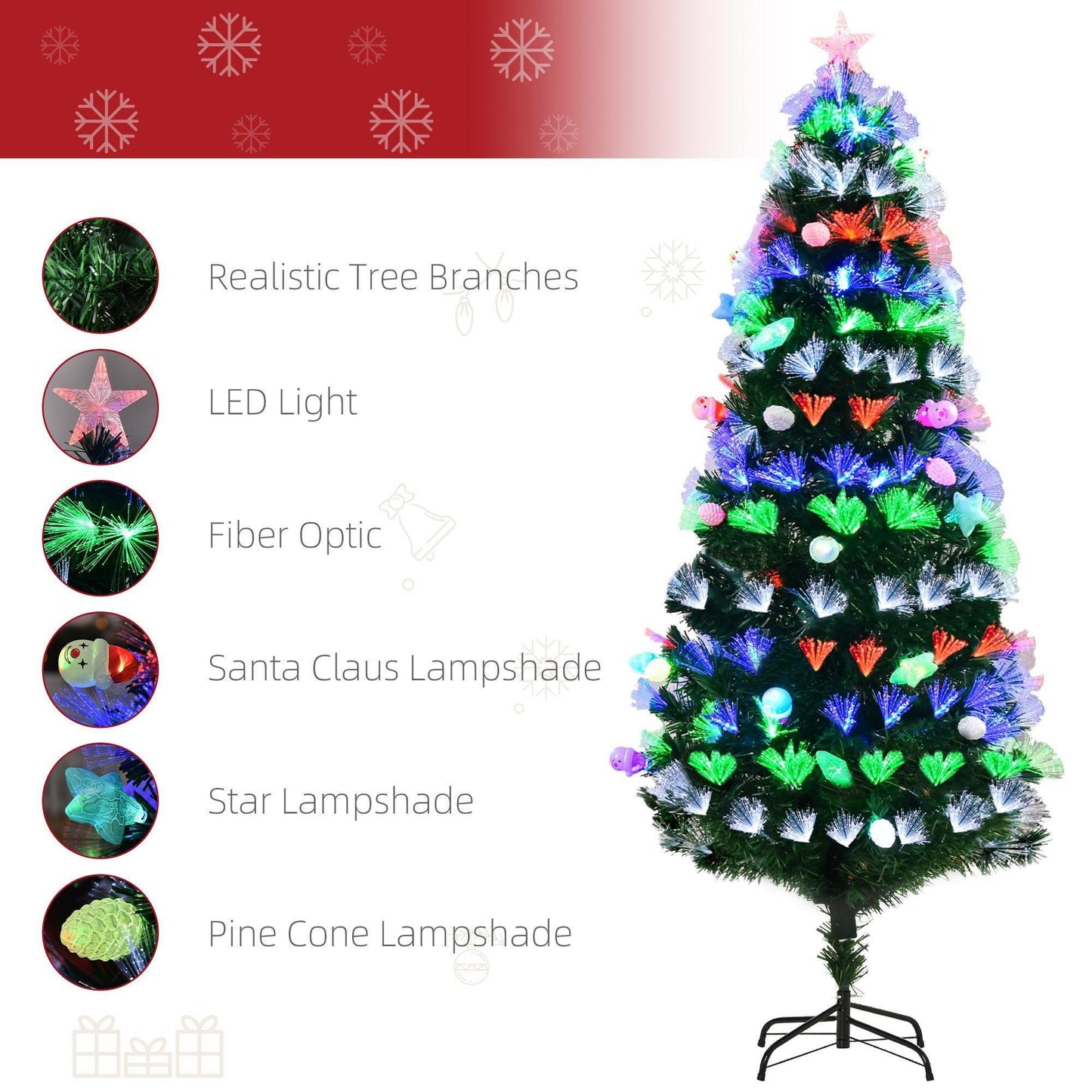 HOMCOM 6FT Fibre Optic Pre-Lit Christmas Tree - Green - ALL4U RETAILER LTD
