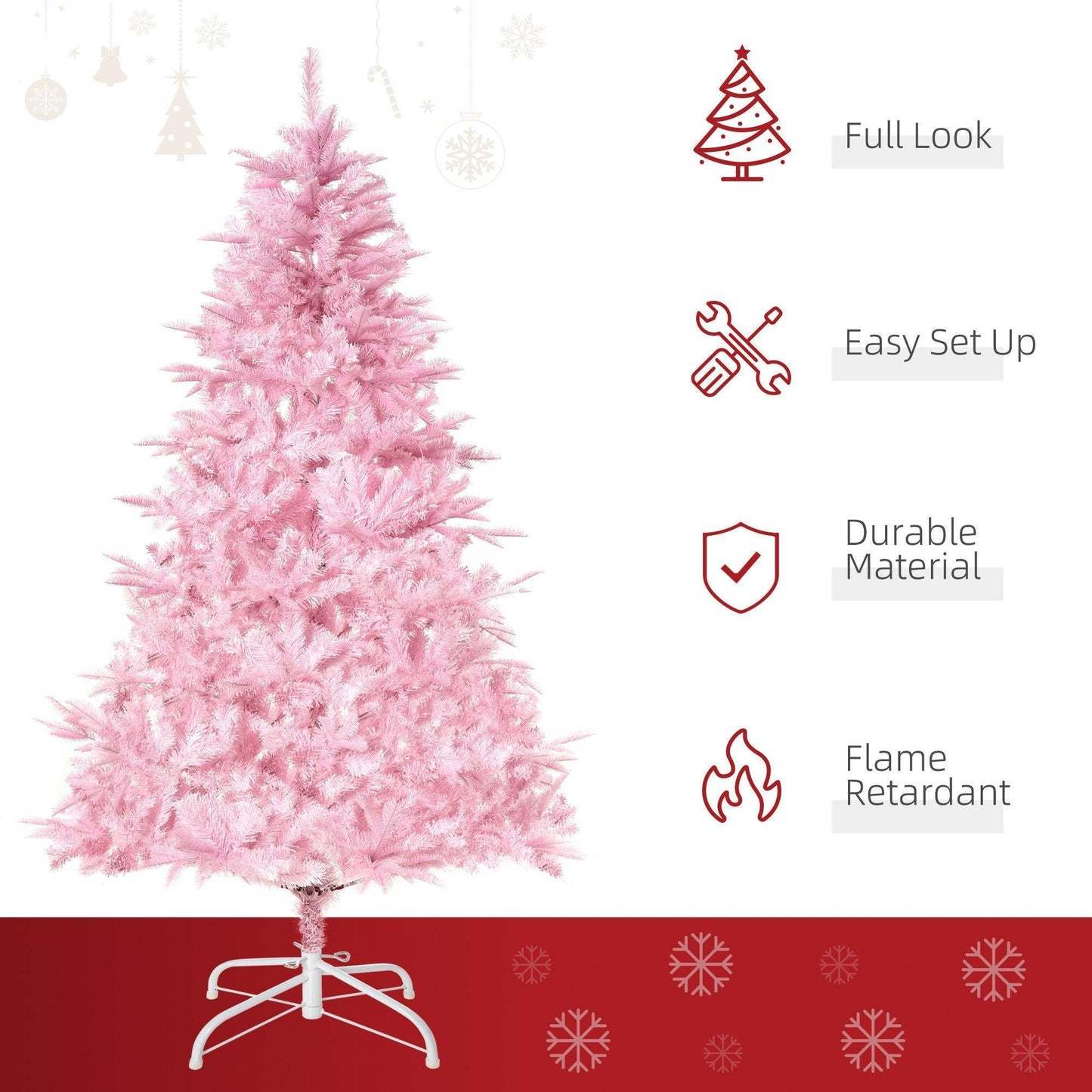 HOMCOM 6FT Pink Pop-up Christmas Tree - Easy, Elegant Holiday Décor - ALL4U RETAILER LTD