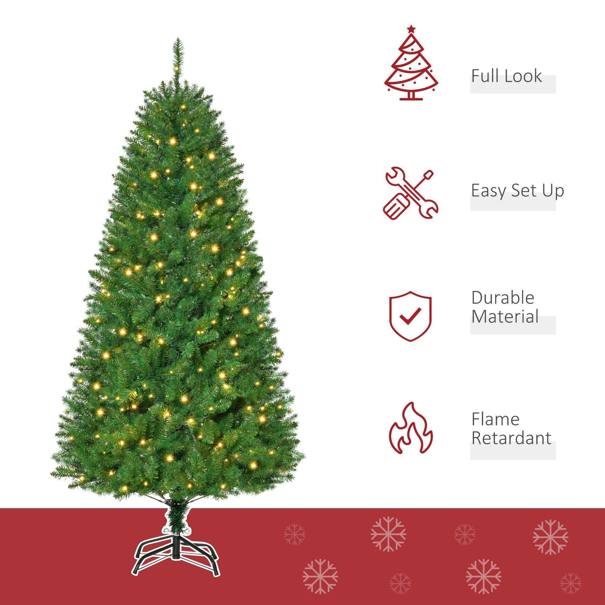 HOMCOM 6ft Pre-Lit Christmas Tree - Warm White LED - ALL4U RETAILER LTD