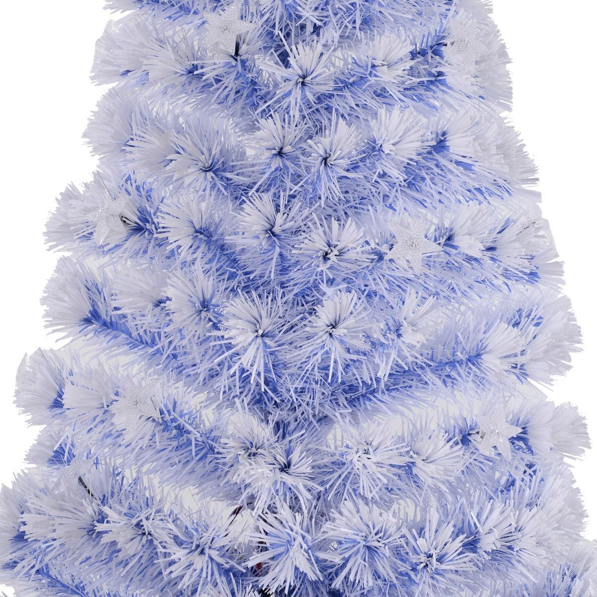 HOMCOM 6ft Pre-Lit Fibre Optic Christmas Tree: White/Blue - ALL4U RETAILER LTD