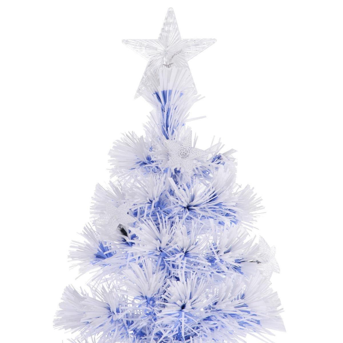HOMCOM 6ft Pre-Lit Fibre Optic Christmas Tree: White/Blue - ALL4U RETAILER LTD