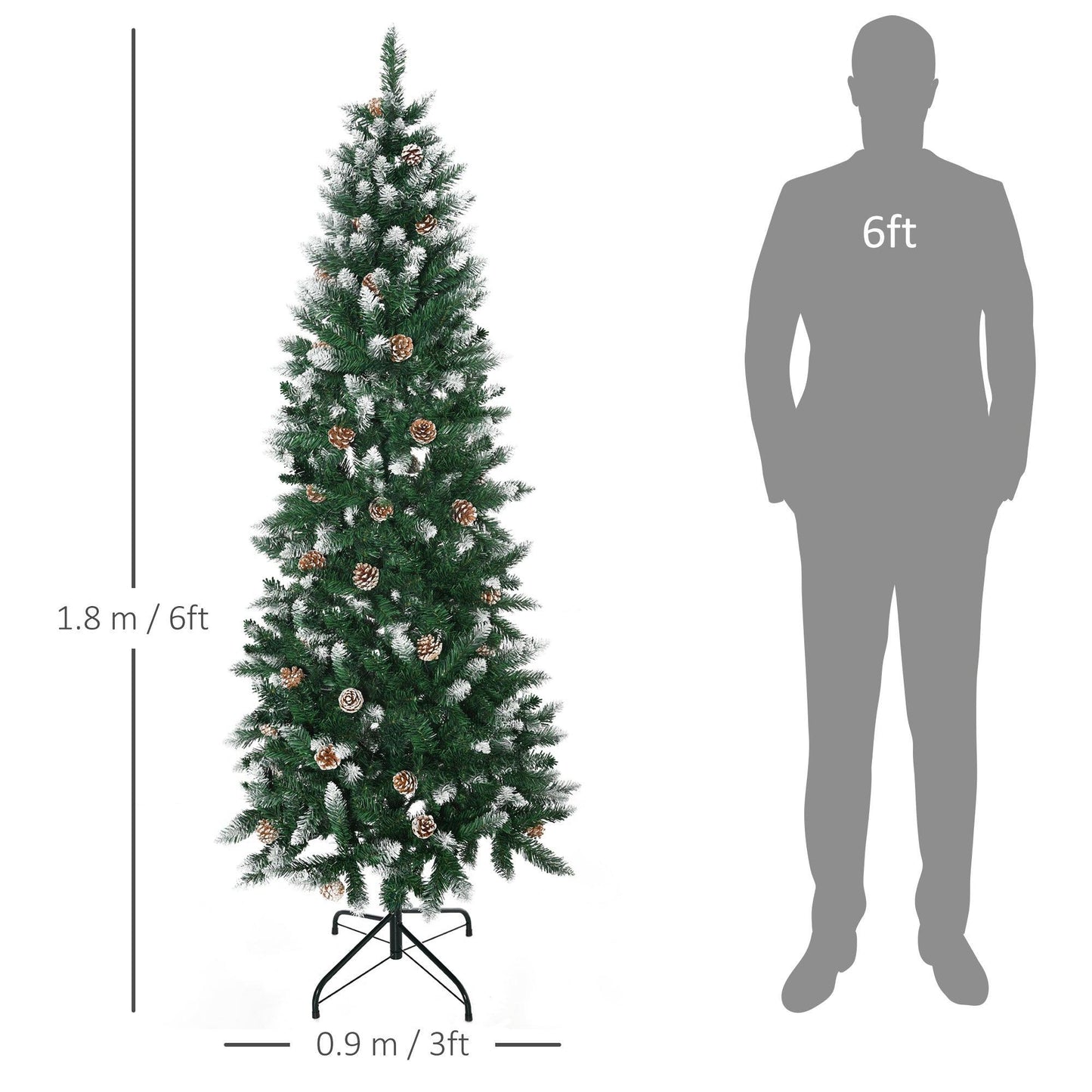 HOMCOM 6ft Realistic Snow Christmas Tree with Pine Cones - ALL4U RETAILER LTD