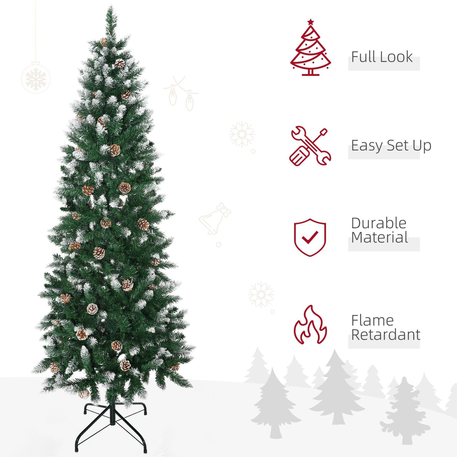 HOMCOM 6ft Realistic Snow Christmas Tree with Pine Cones - ALL4U RETAILER LTD