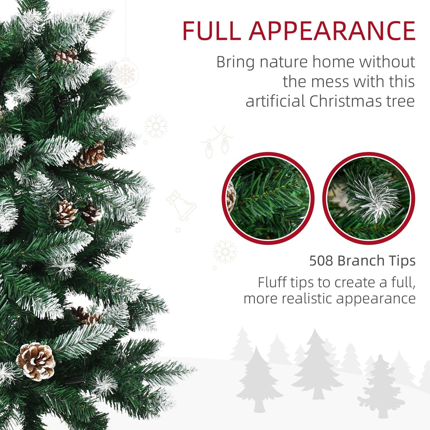 HOMCOM 6ft Realistic Snow Christmas Tree with Pine Cones - ALL4U RETAILER LTD