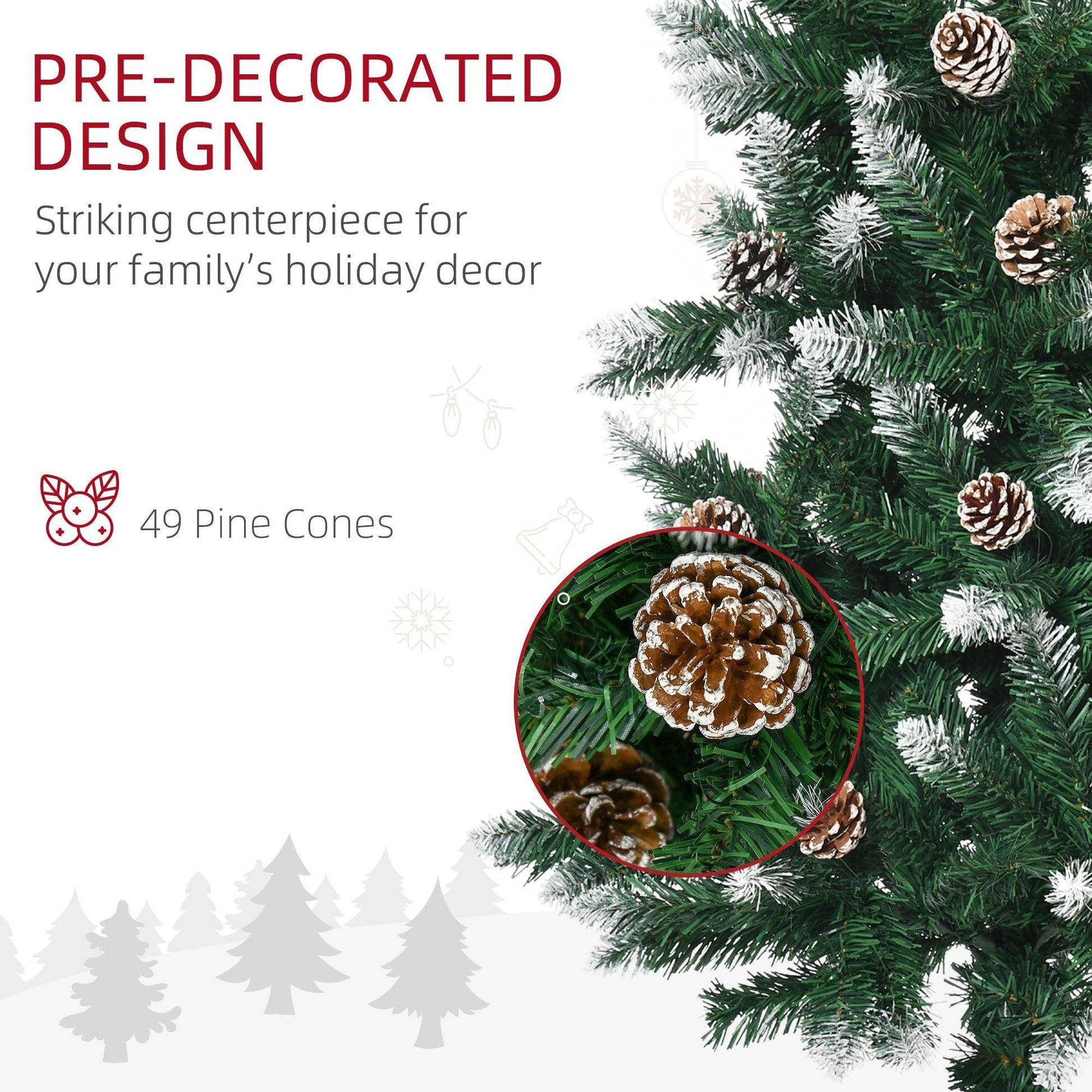 HOMCOM 6ft Realistic Snow Christmas Tree with Pine Cones - ALL4U RETAILER LTD