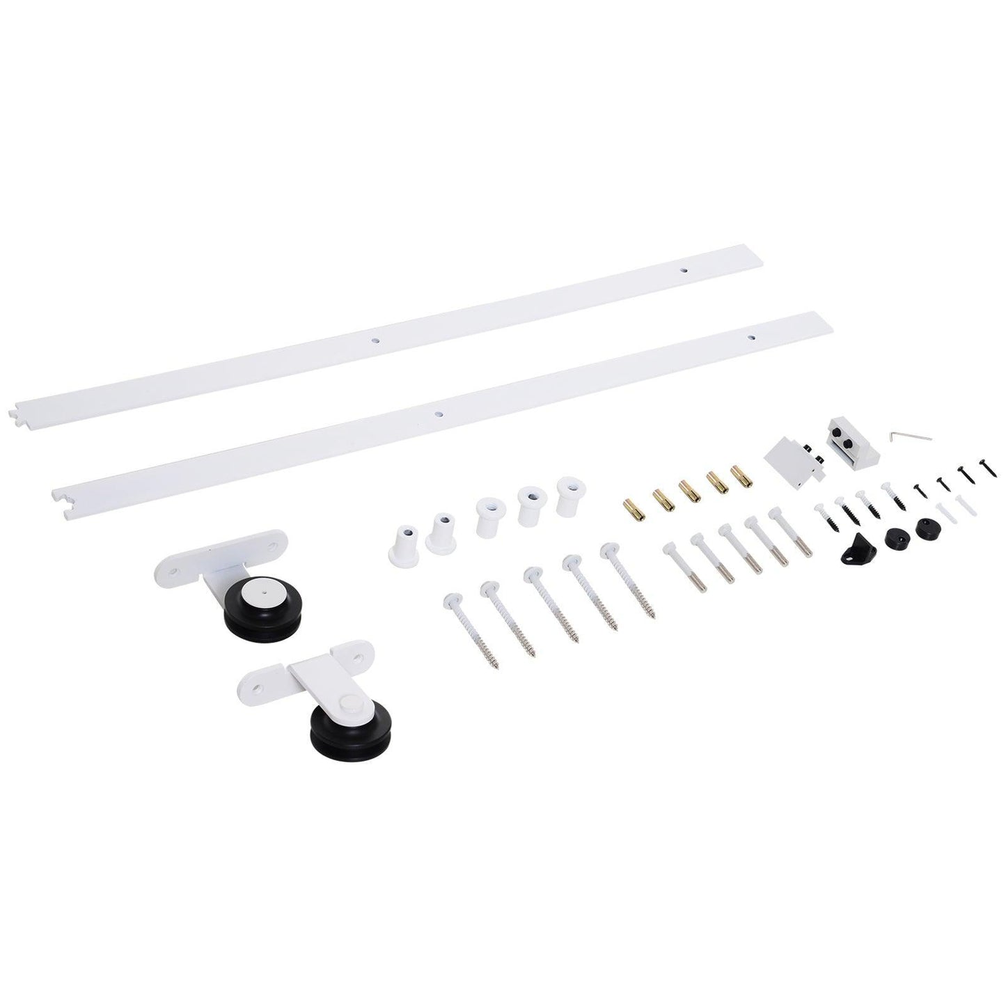 HOMCOM 6ft Sliding Door Track Kit - White Carbon Steel - ALL4U RETAILER LTD