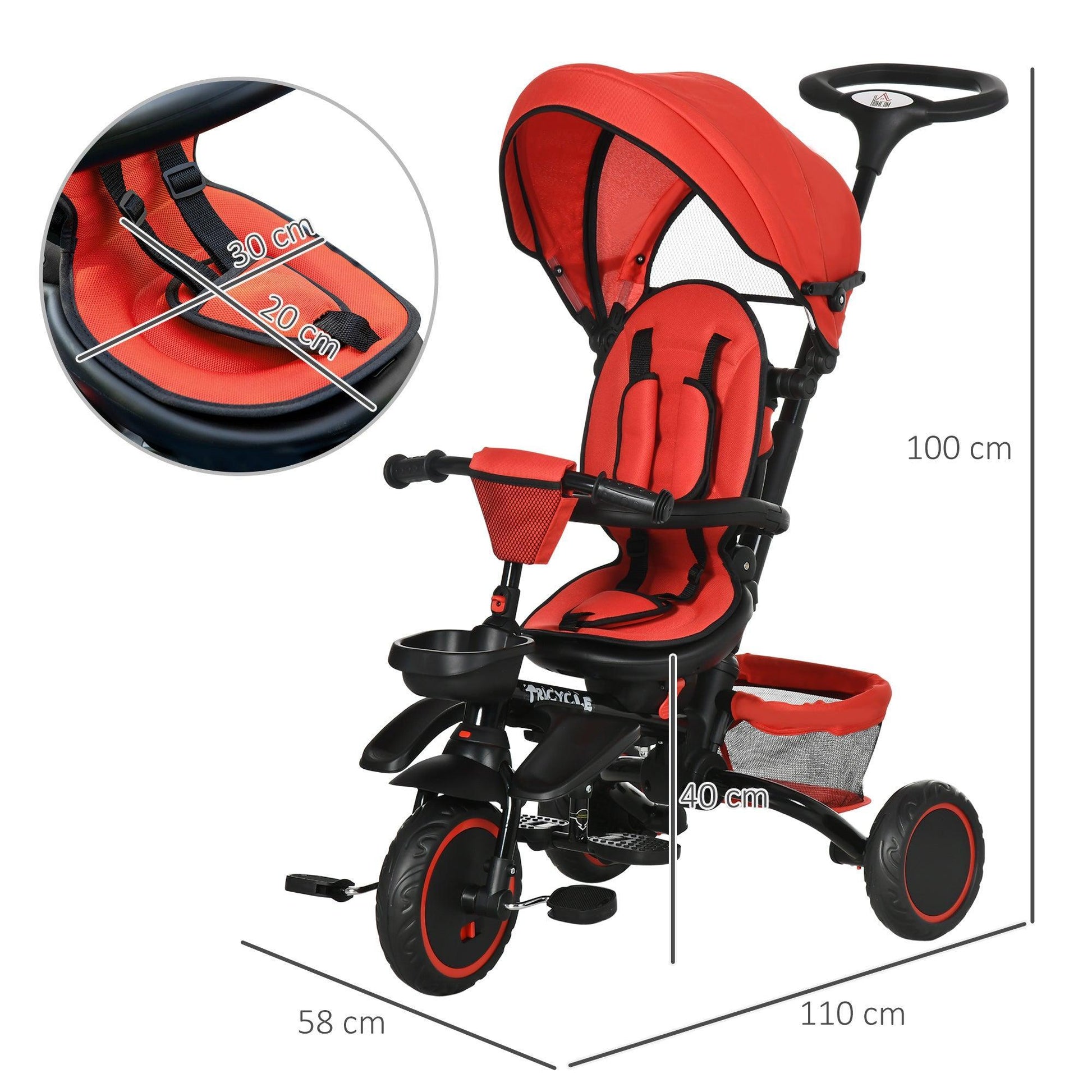 HOMCOM 7-in-1 Kids Tricycle with Rotatable Seat - ALL4U RETAILER LTD