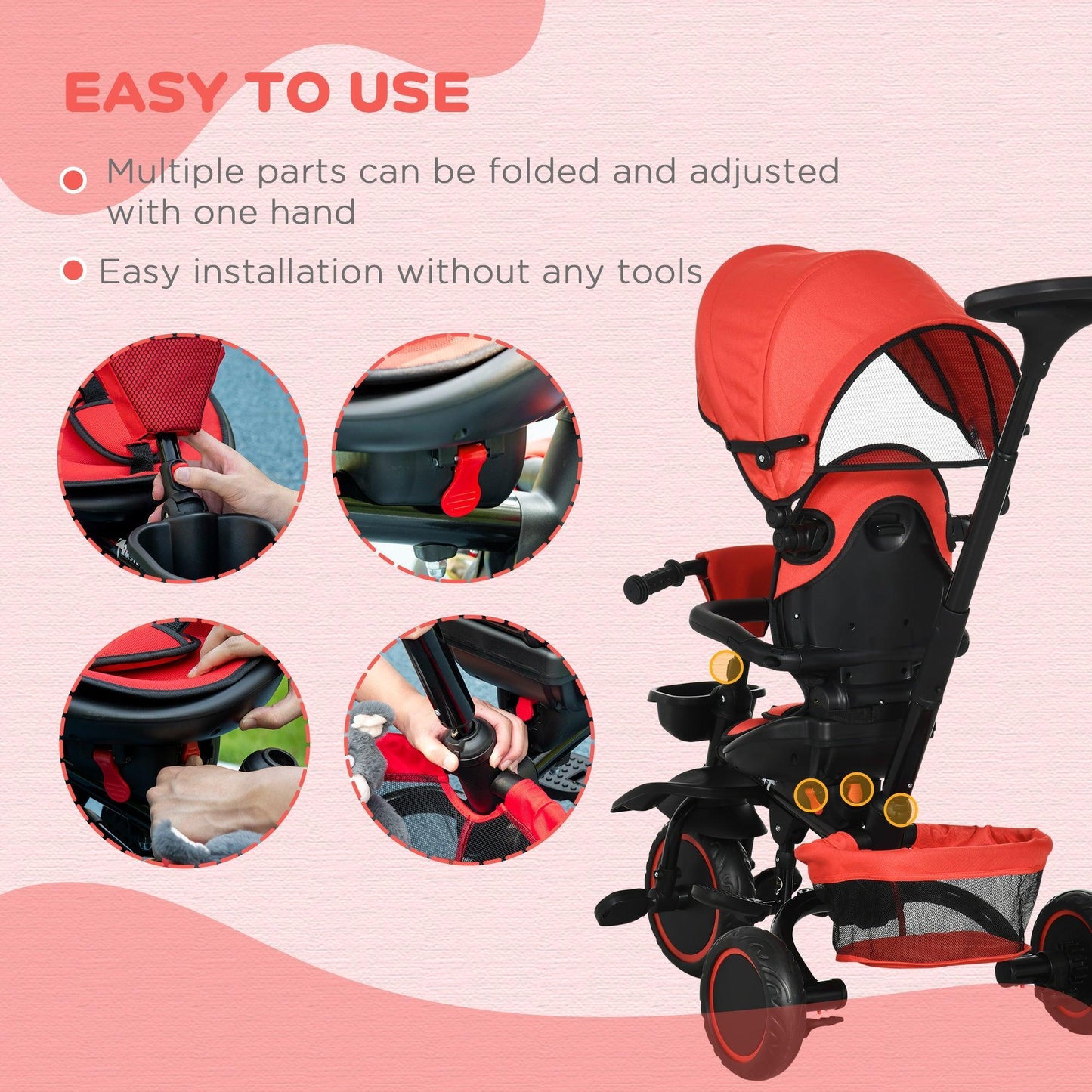 HOMCOM 7-in-1 Kids Tricycle with Rotatable Seat - ALL4U RETAILER LTD