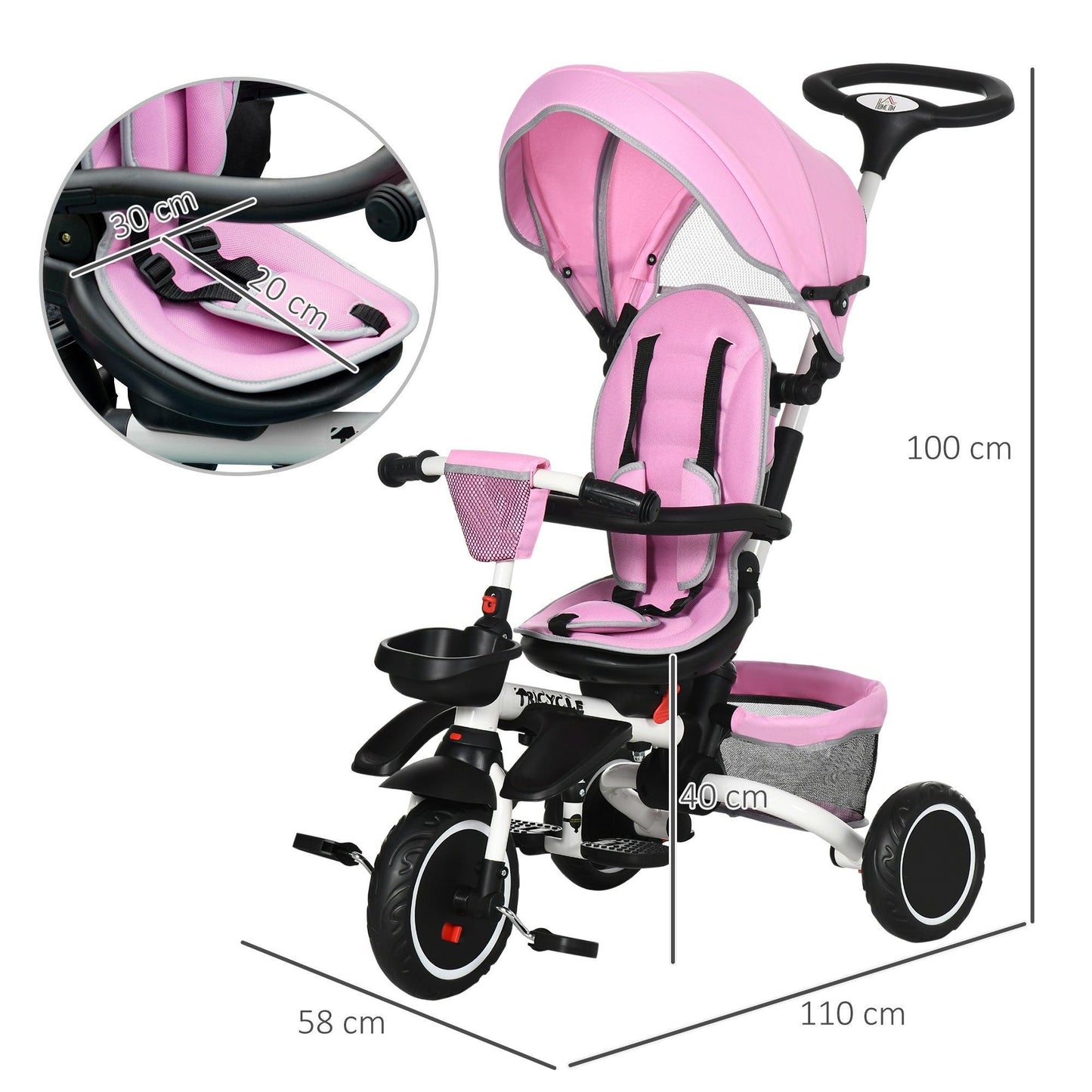 HOMCOM 7-in-1 Pink Tricycle for Kids - ALL4U RETAILER LTD