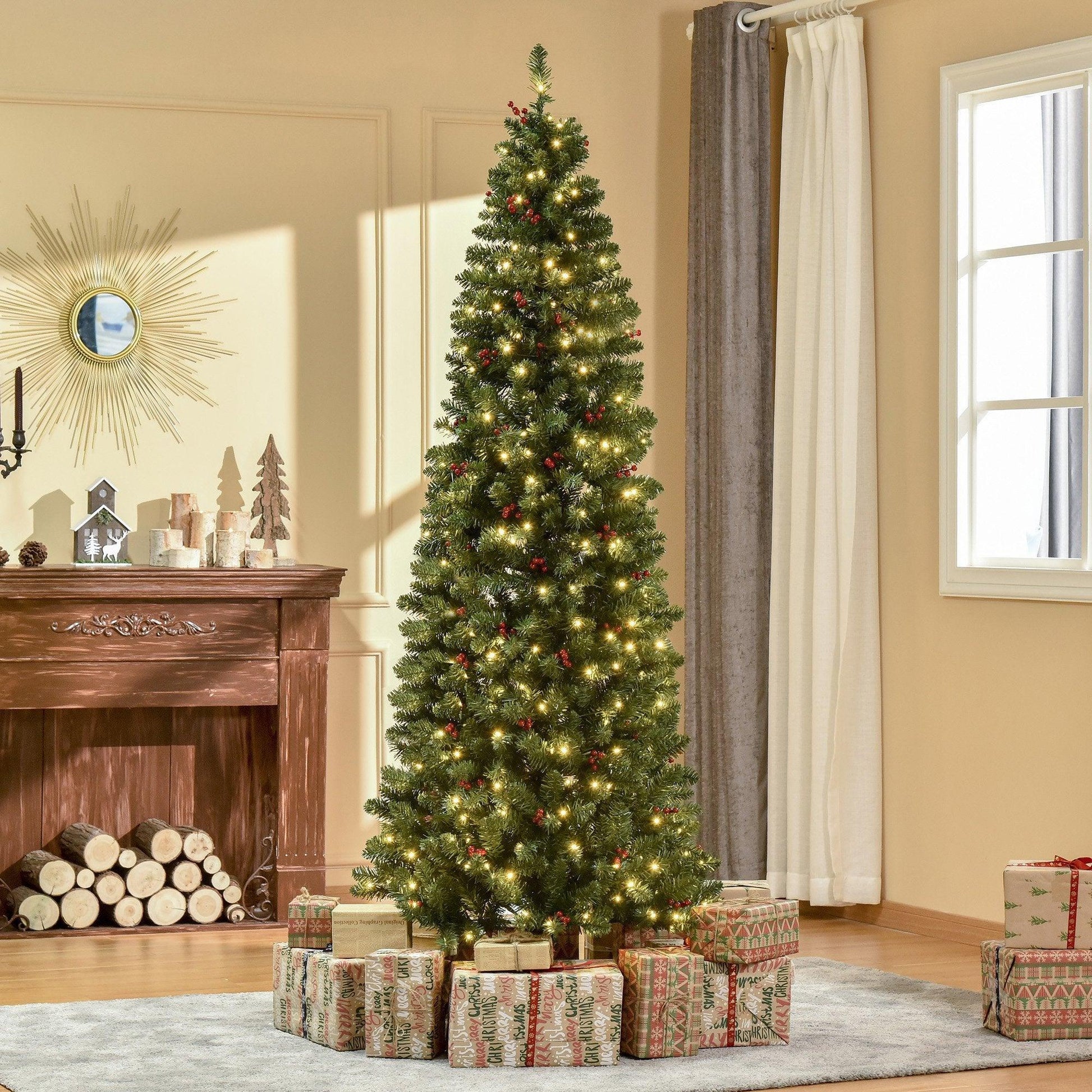 HOMCOM 7FT Pre-lit Pencil Christmas Tree - ALL4U RETAILER LTD