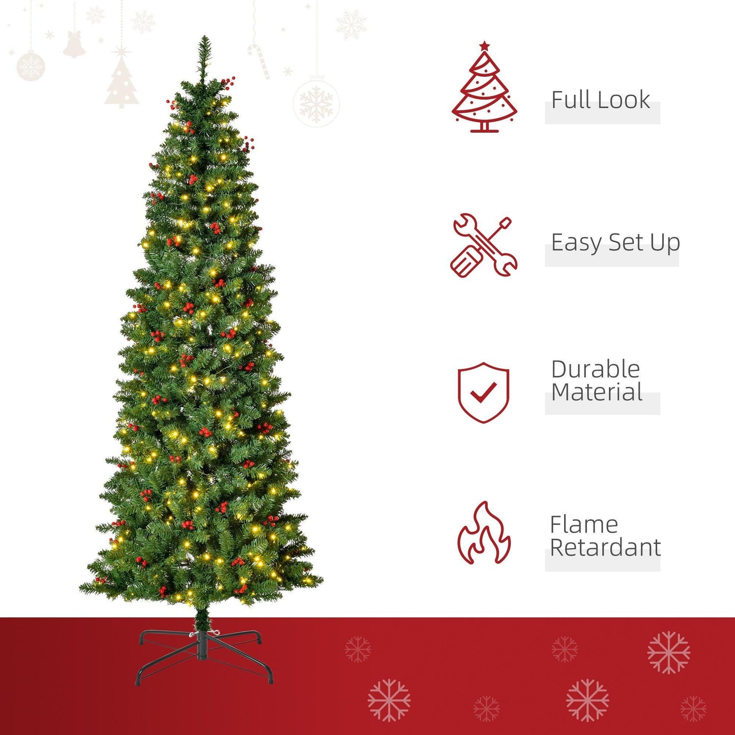 HOMCOM 7FT Pre-lit Pencil Christmas Tree - ALL4U RETAILER LTD