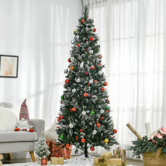 HOMCOM 7ft Snowy Christmas Tree with Realistic Branches, Green - ALL4U RETAILER LTD