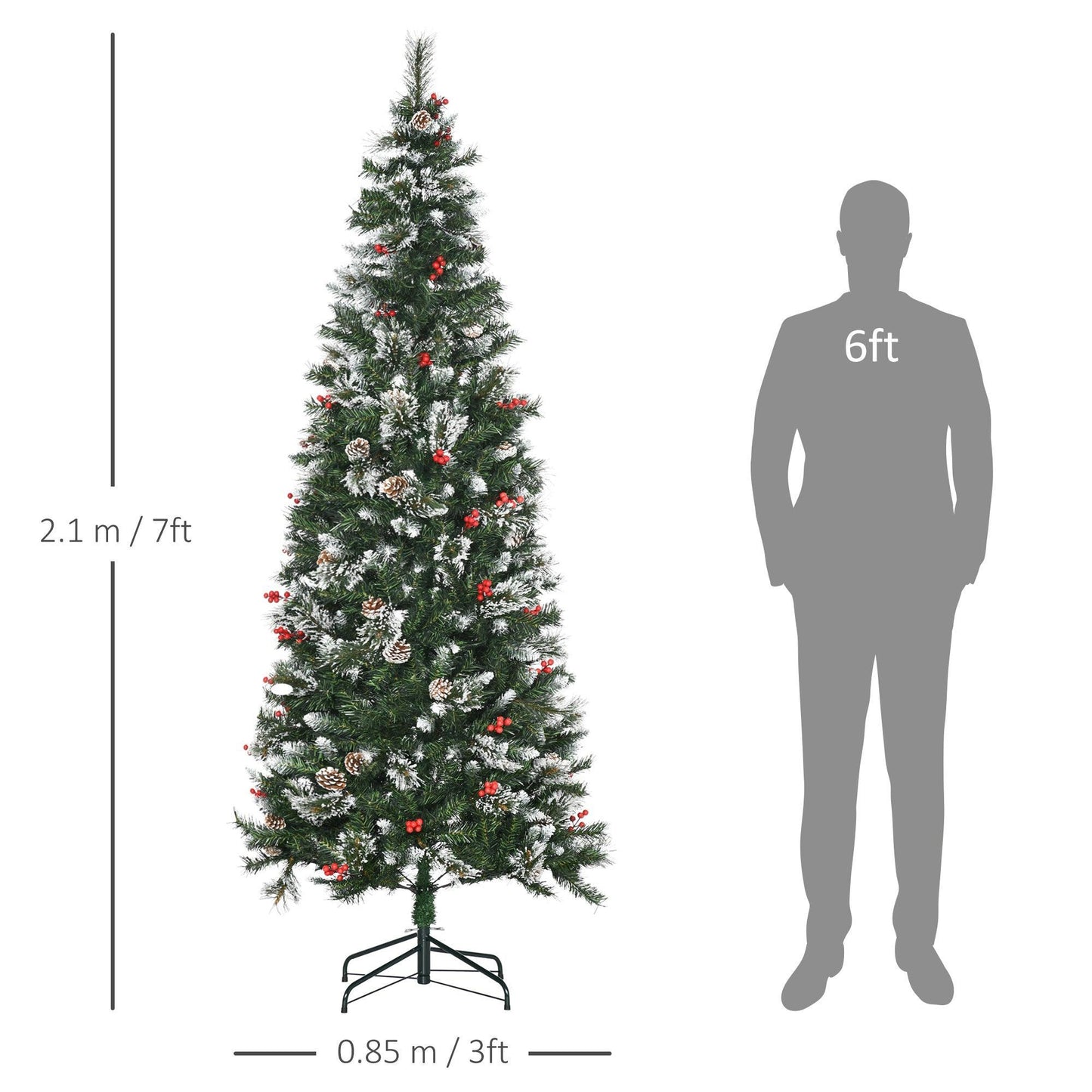 HOMCOM 7ft Snowy Christmas Tree with Realistic Branches, Green - ALL4U RETAILER LTD