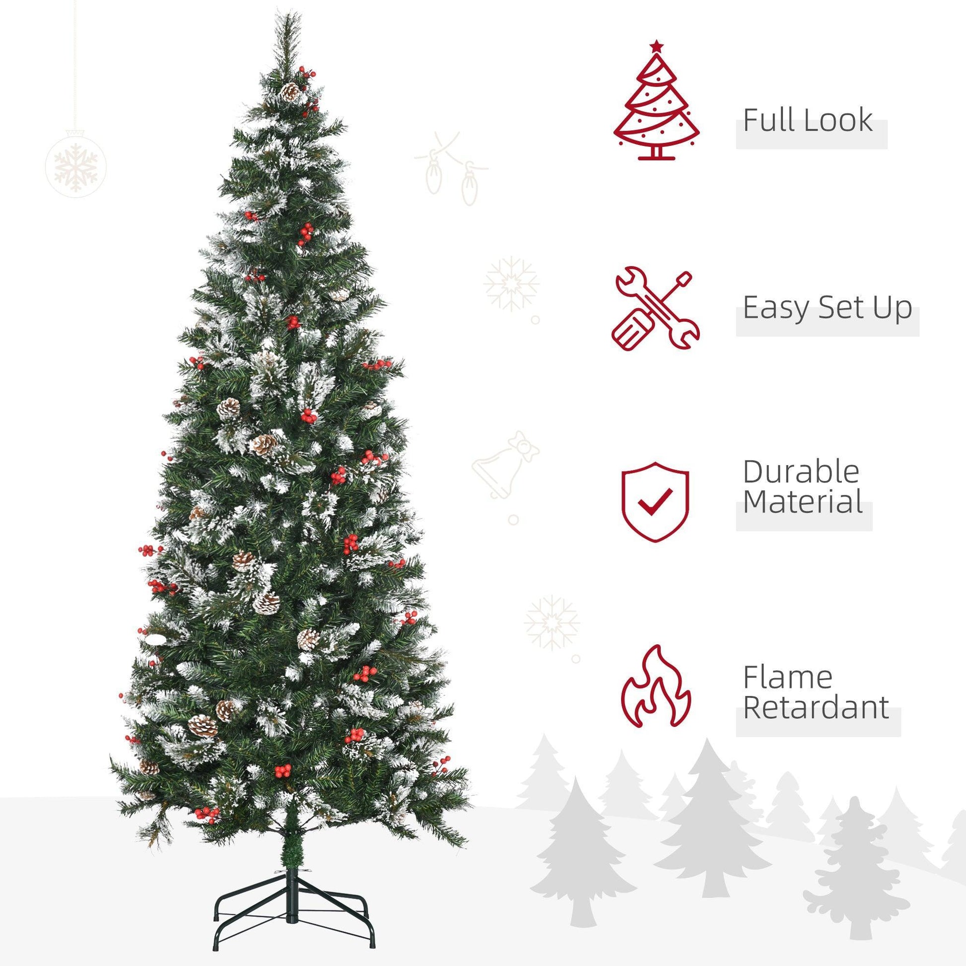 HOMCOM 7ft Snowy Christmas Tree with Realistic Branches, Green - ALL4U RETAILER LTD