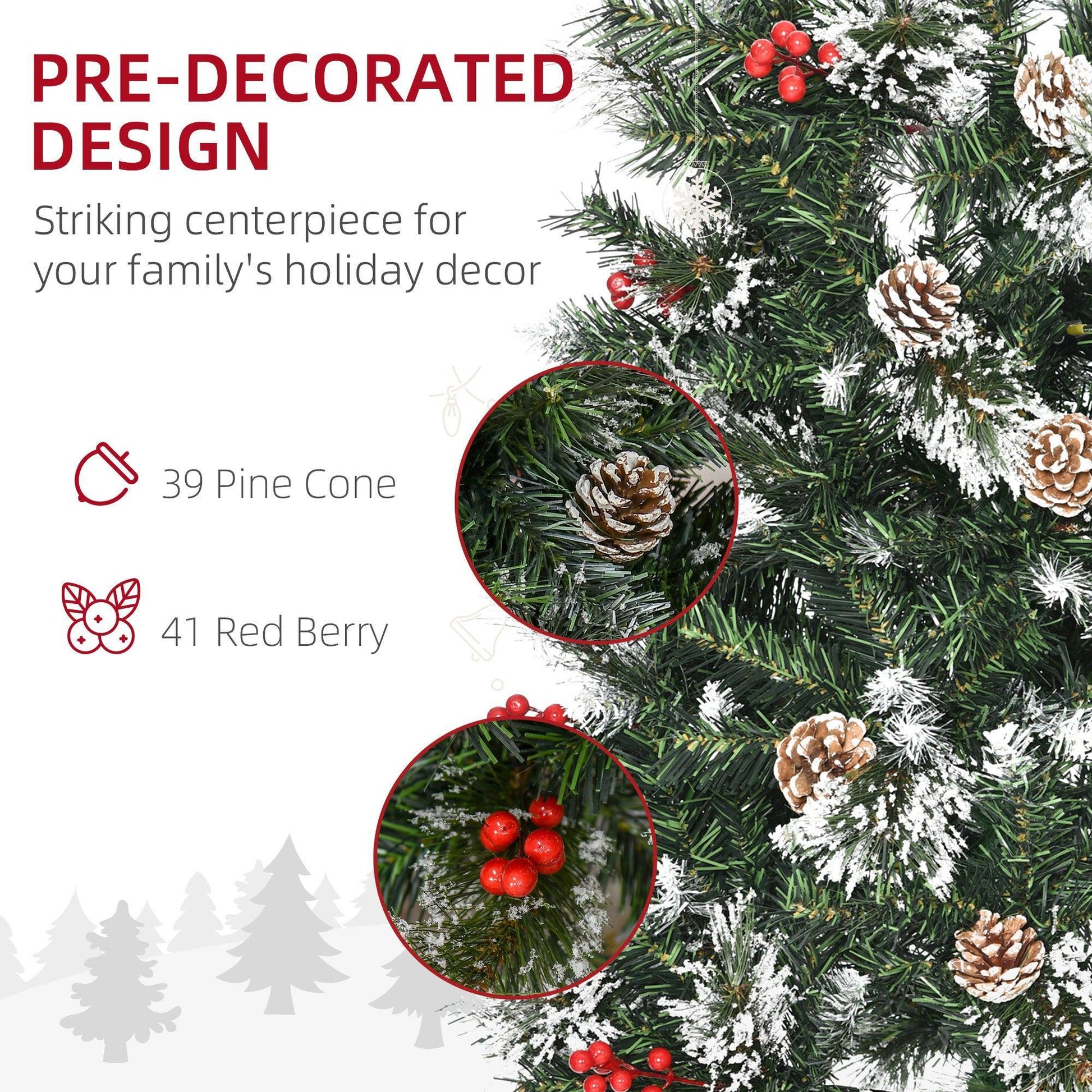 HOMCOM 7ft Snowy Christmas Tree with Realistic Branches, Green - ALL4U RETAILER LTD