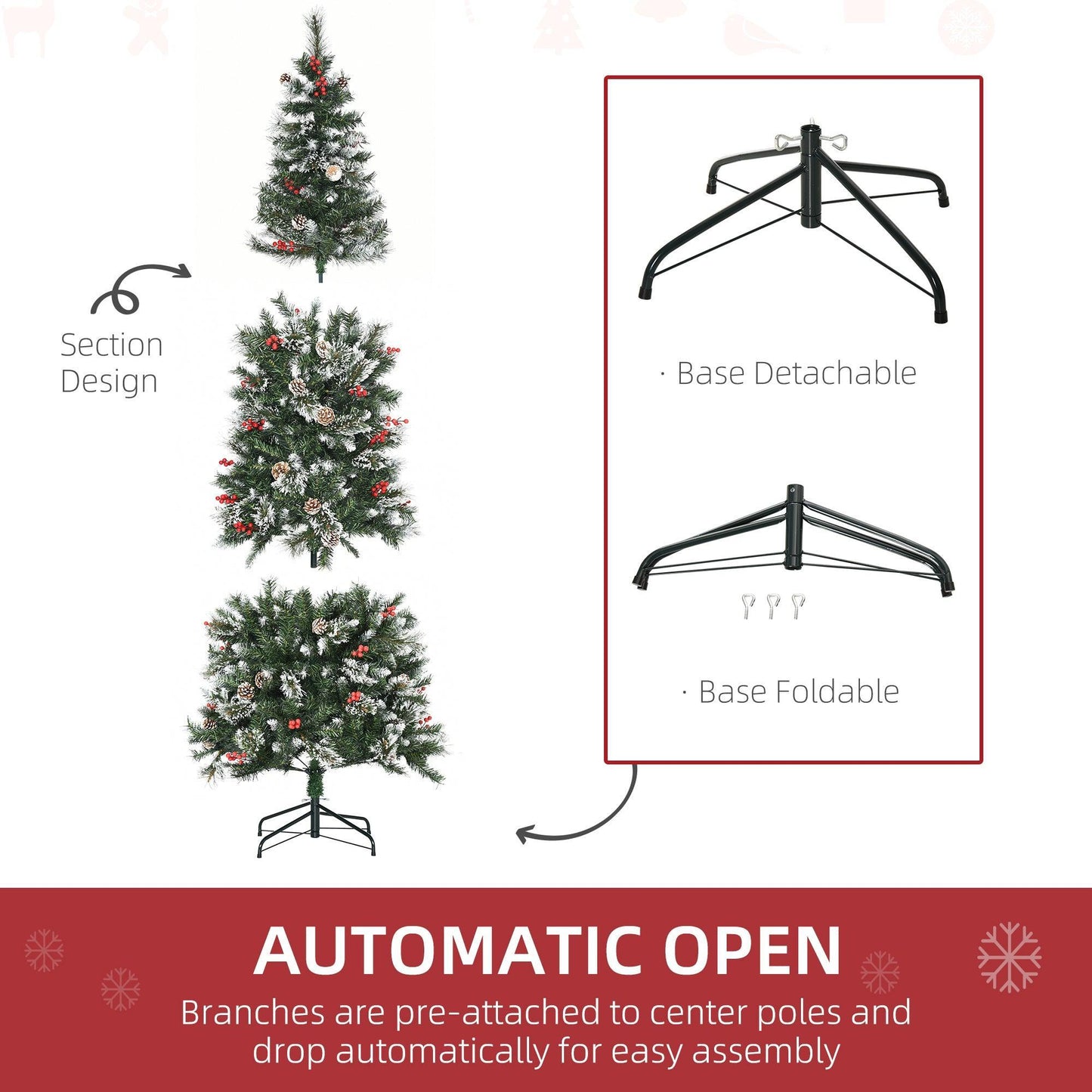 HOMCOM 7ft Snowy Christmas Tree with Realistic Branches, Green - ALL4U RETAILER LTD