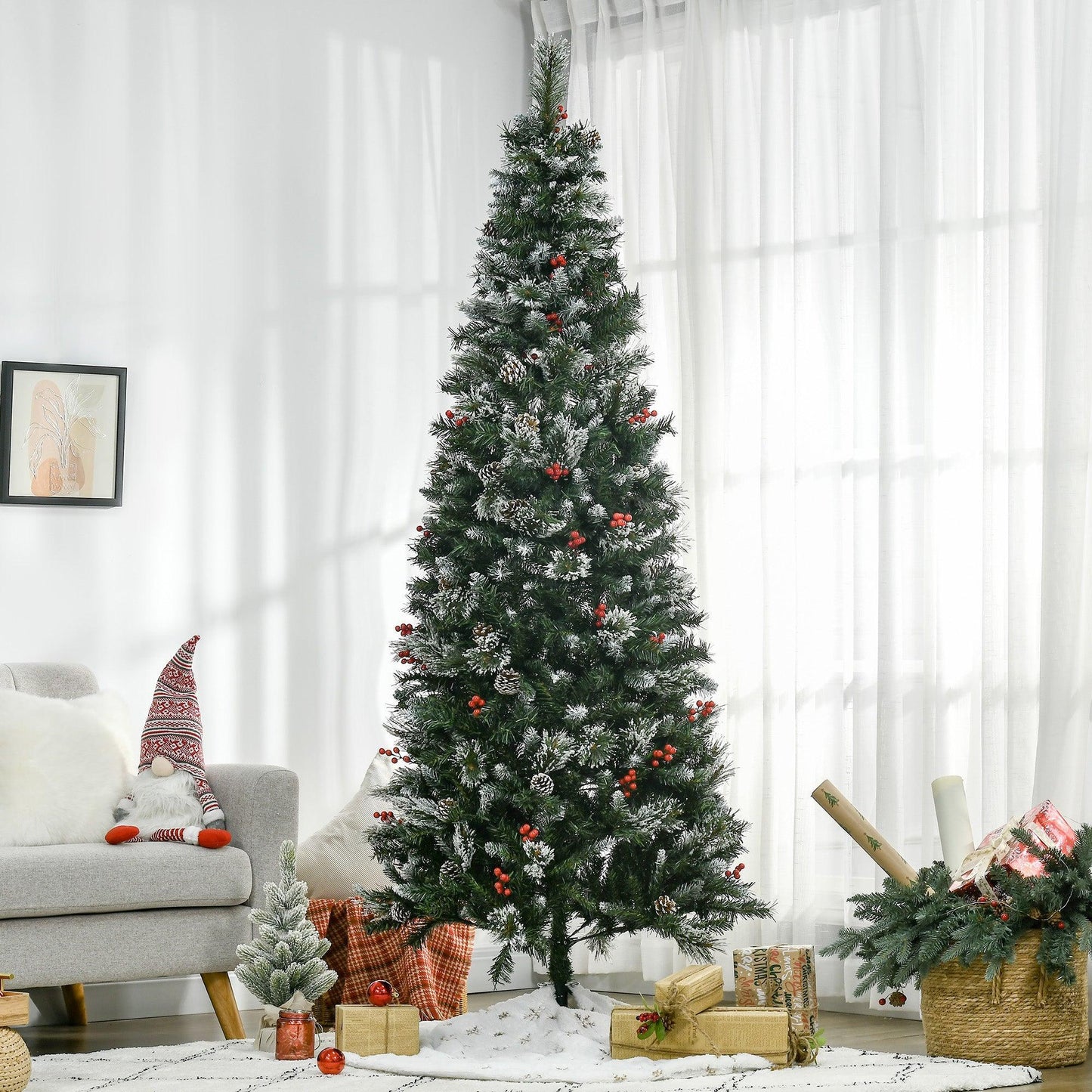 HOMCOM 7ft Snowy Christmas Tree with Realistic Branches, Green - ALL4U RETAILER LTD