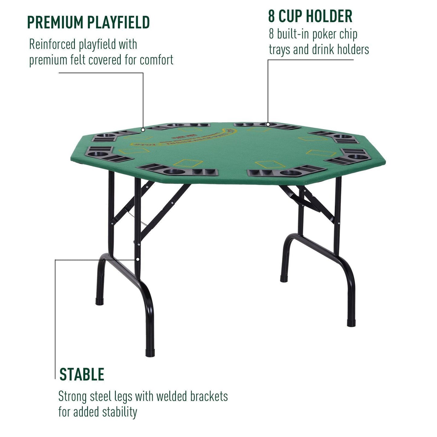 HOMCOM 8-Player Folding Poker Table - Green - ALL4U RETAILER LTD