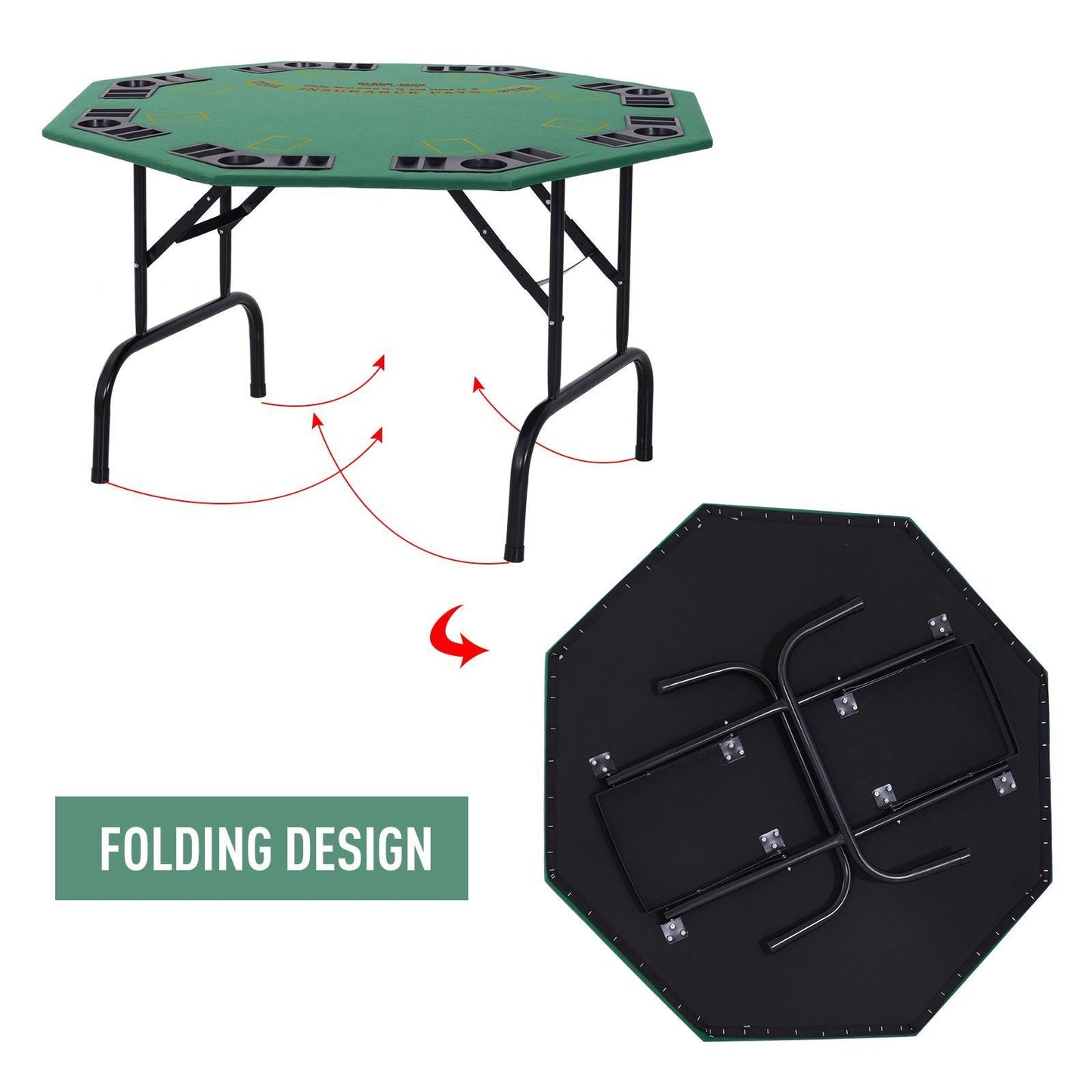 HOMCOM 8-Player Folding Poker Table - Green - ALL4U RETAILER LTD