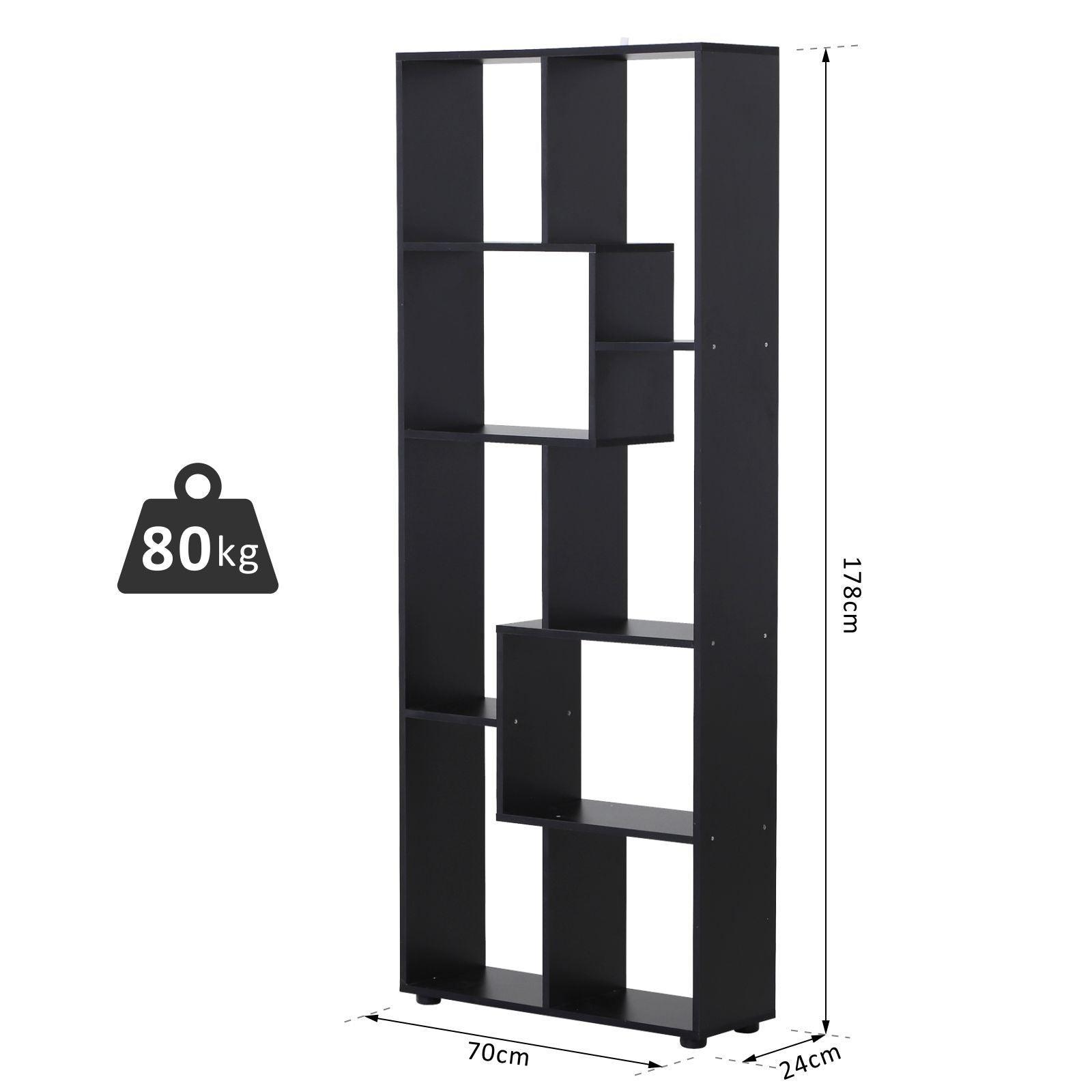 HOMCOM 8-Tier Bookcase - Modern Style, Black - ALL4U RETAILER LTD