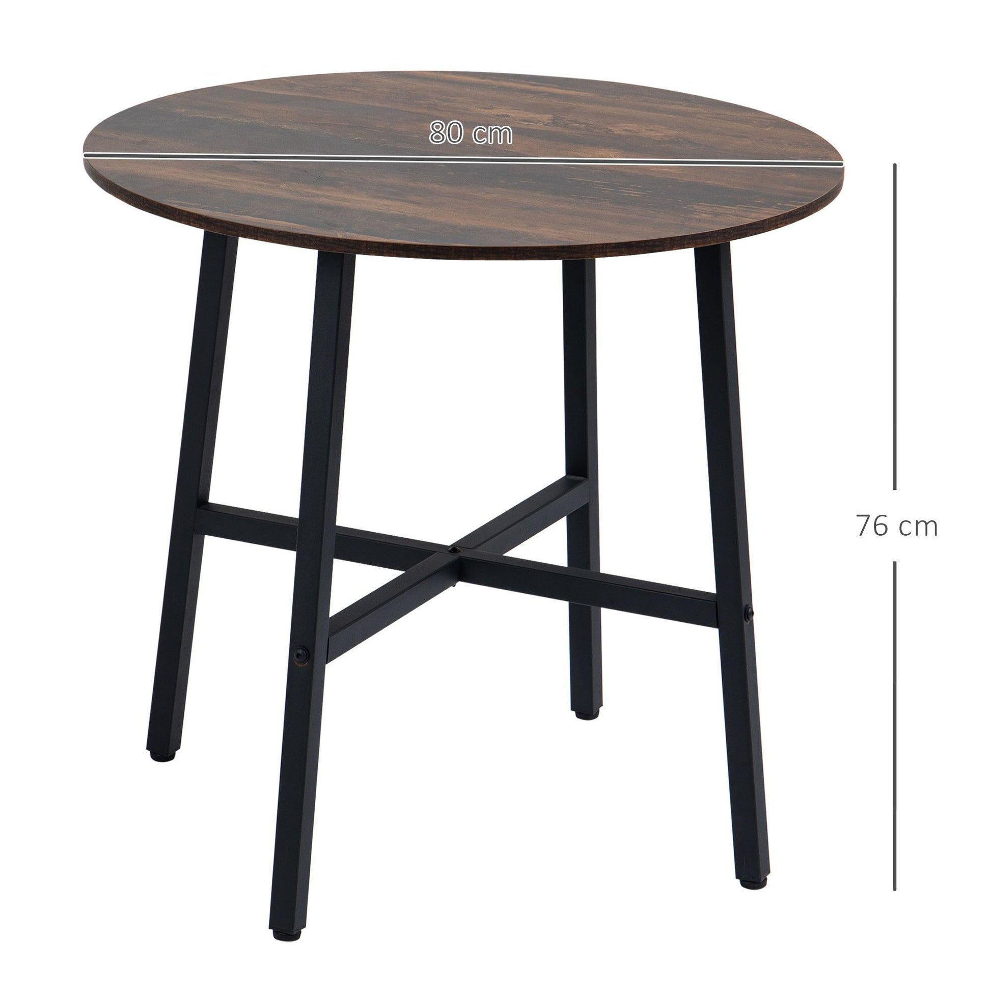 HOMCOM 85cm Round Dining Table, Industrial Style, Steel Legs, Brown - ALL4U RETAILER LTD