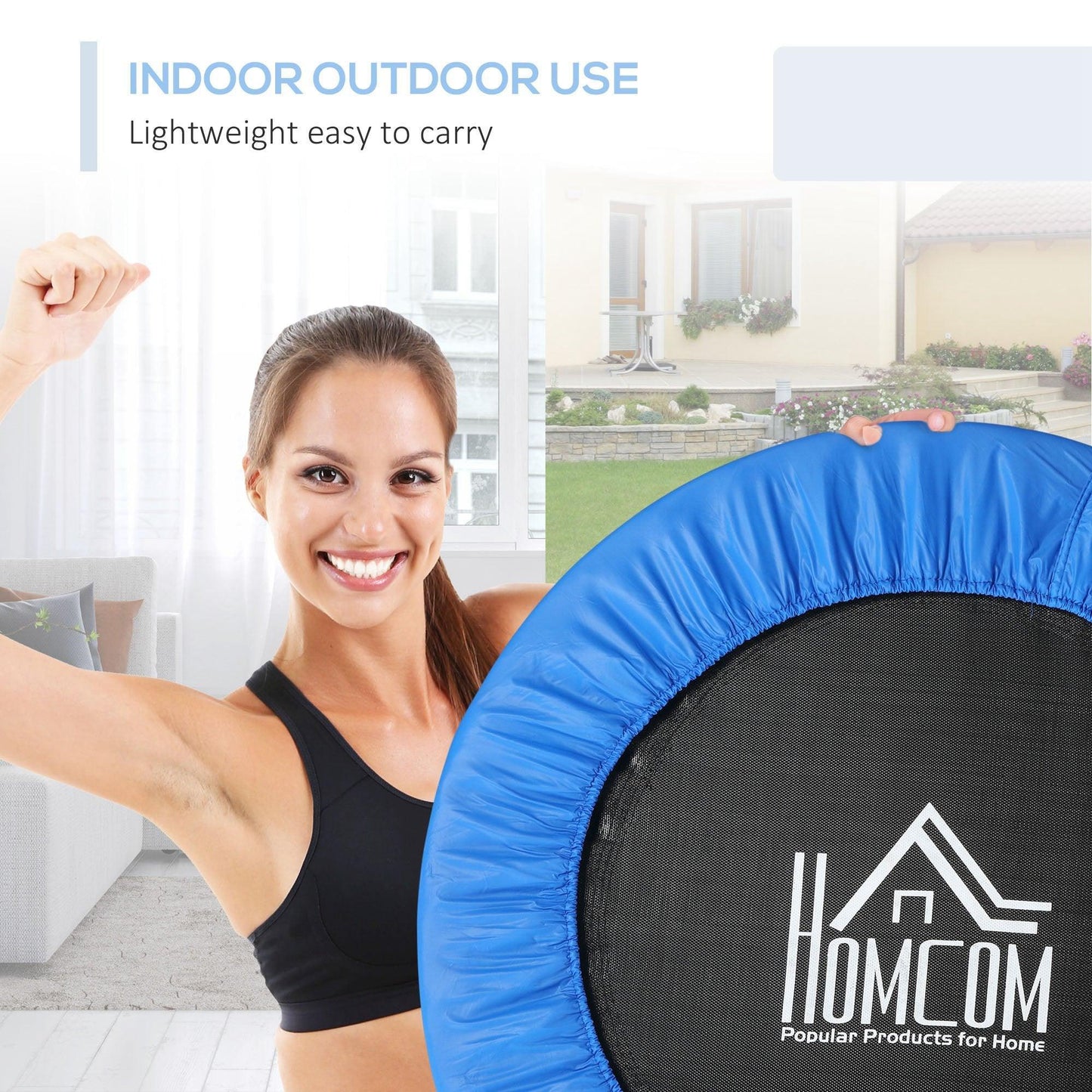 HOMCOM 96cm Foldable Mini Trampoline – Home Gym Exercise, Blue/Black - ALL4U RETAILER LTD