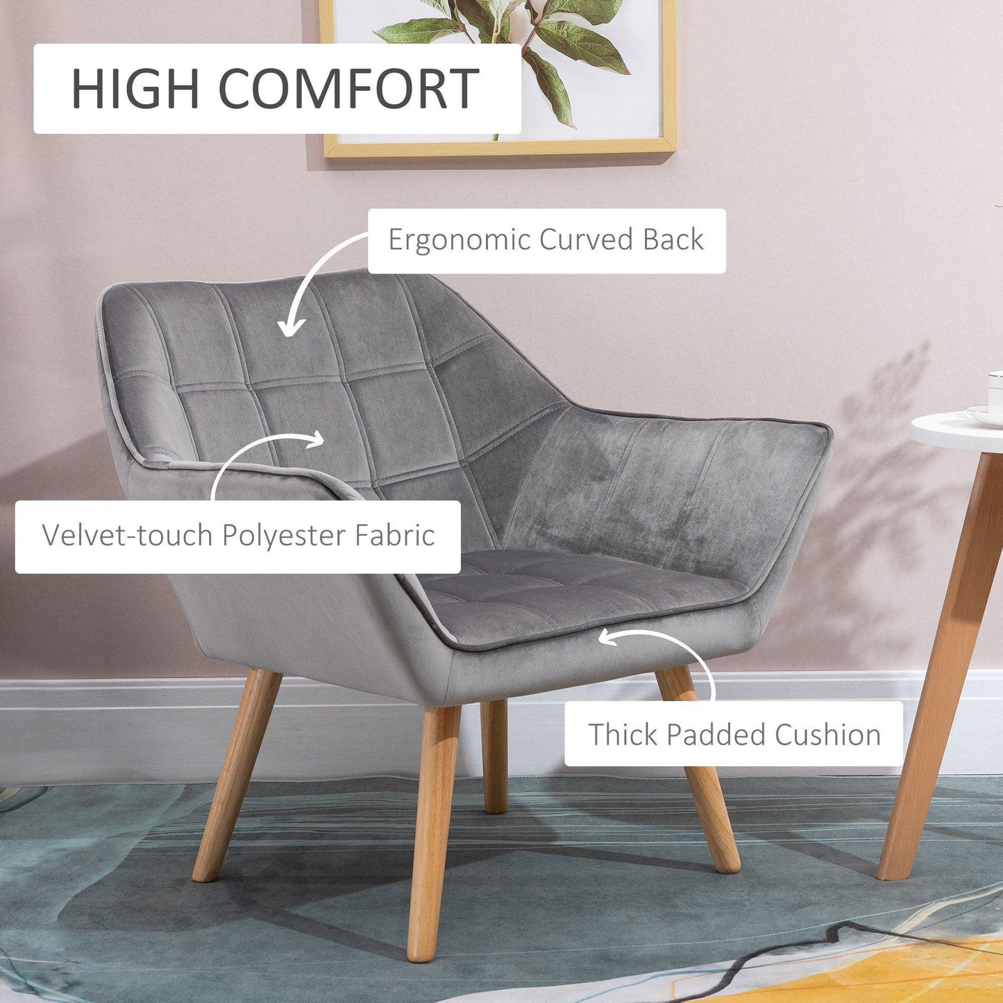 HOMCOM Accent Chair: Comfy Grey Seating - ALL4U RETAILER LTD