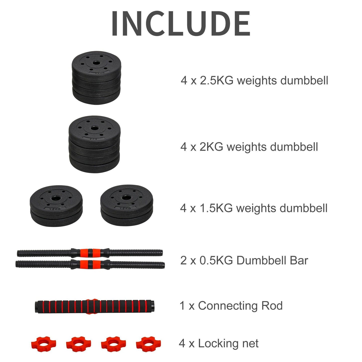 HOMCOM Adjustable 2-in-1 Dumbbells Set - 25kg, Ideal for Fitness - ALL4U RETAILER LTD