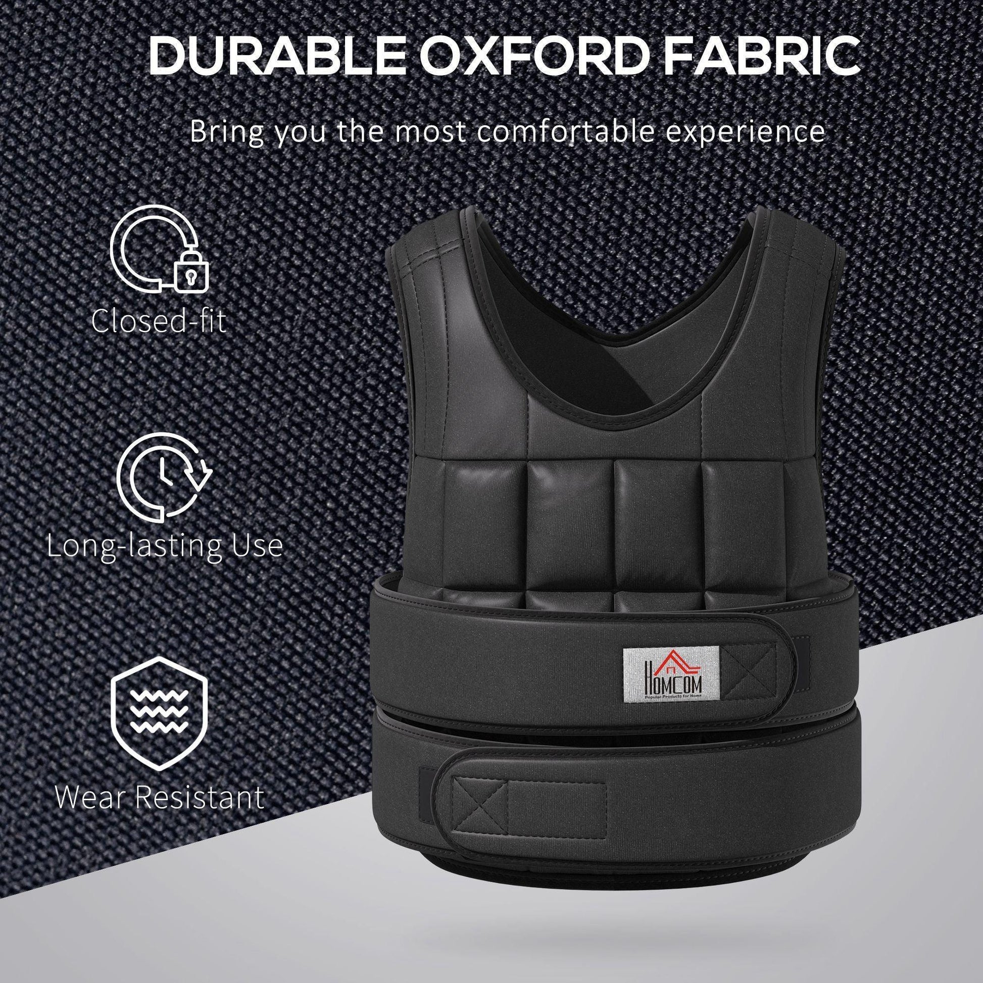 HOMCOM Adjustable 20kg Sand Weight Vest: Durable & Black - ALL4U RETAILER LTD