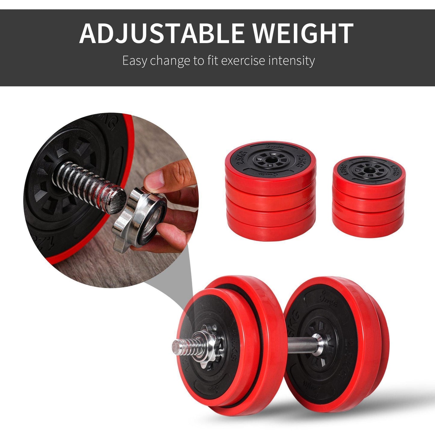 HOMCOM Adjustable 20KGS Dumbbell & Barbell Set - ALL4U RETAILER LTD