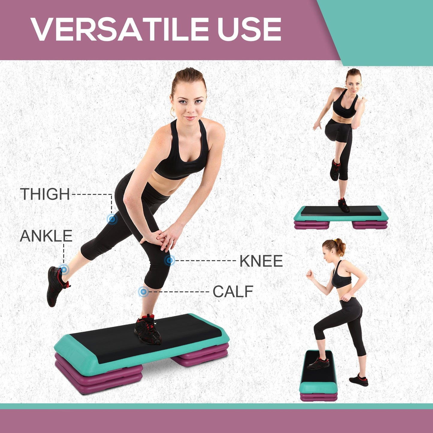 HOMCOM Adjustable Aerobic Stepper: 3 Levels, Non-Slip - ALL4U RETAILER LTD