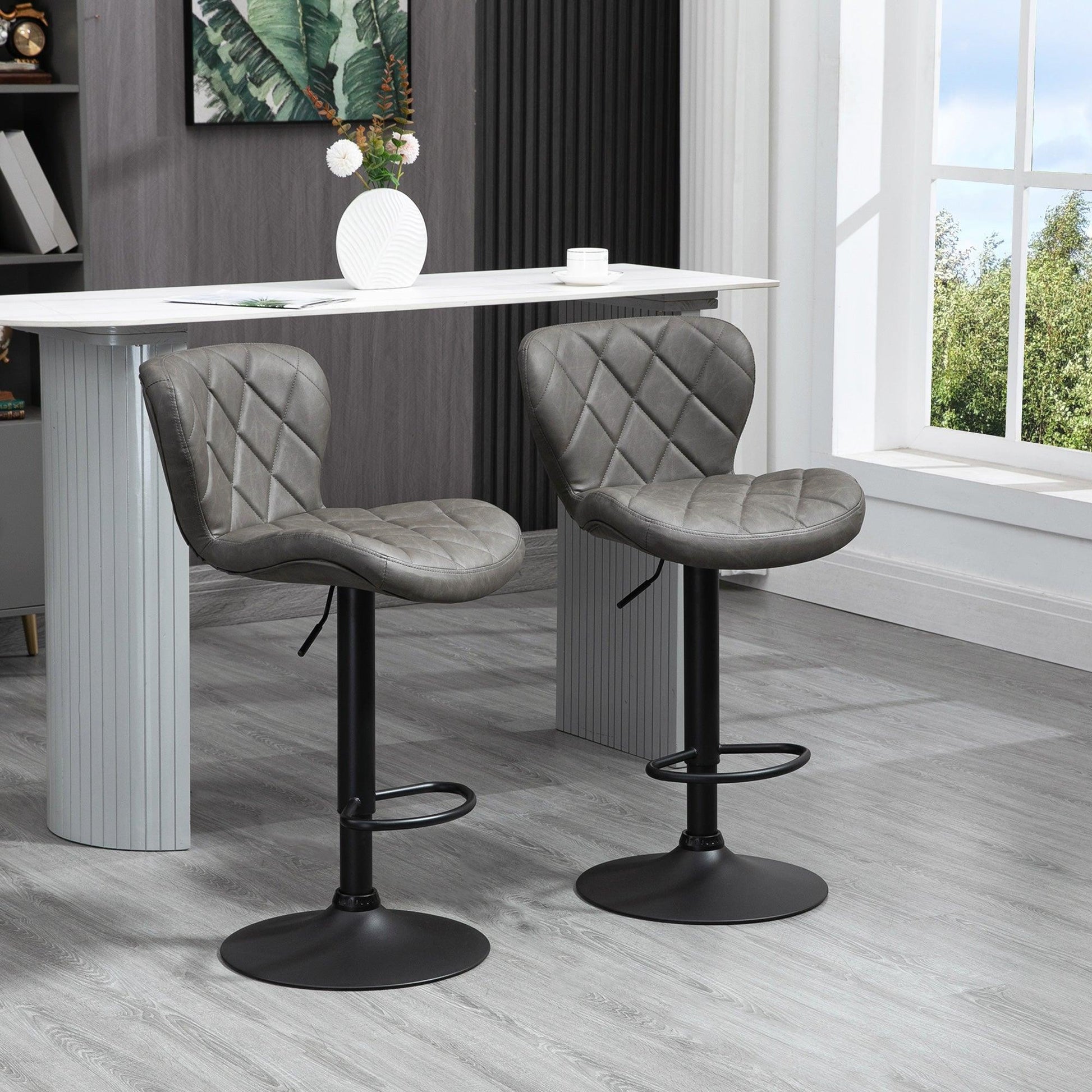 HOMCOM Adjustable Bar Stools - Comfy Swivel Set - ALL4U RETAILER LTD