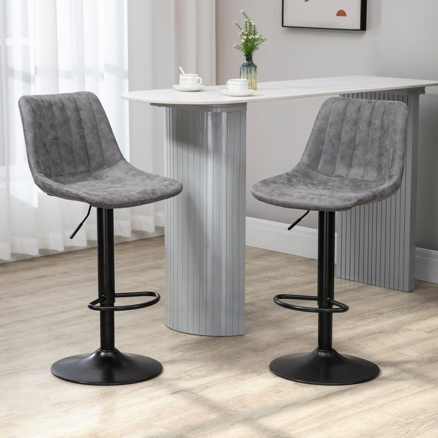 HOMCOM Adjustable Bar Stools - Set of 2, Grey - ALL4U RETAILER LTD