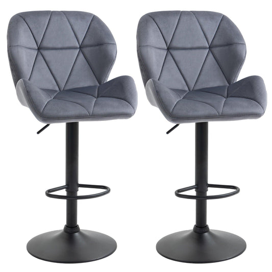 HOMCOM Adjustable Bar Stools with Backs and Footrest, Dark Grey - ALL4U RETAILER LTD