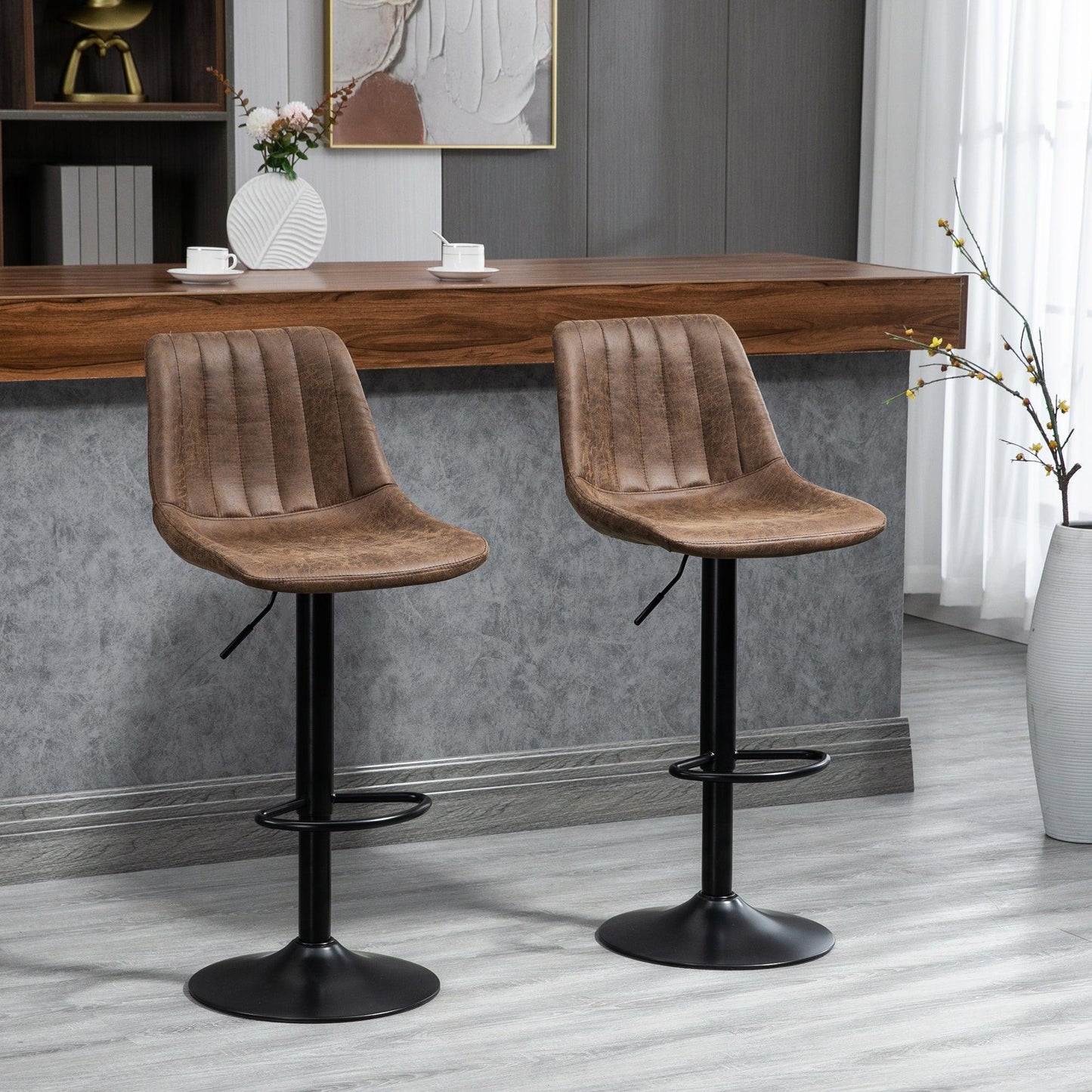 HOMCOM Adjustable Brown Barstools for Home Pub - ALL4U RETAILER LTD