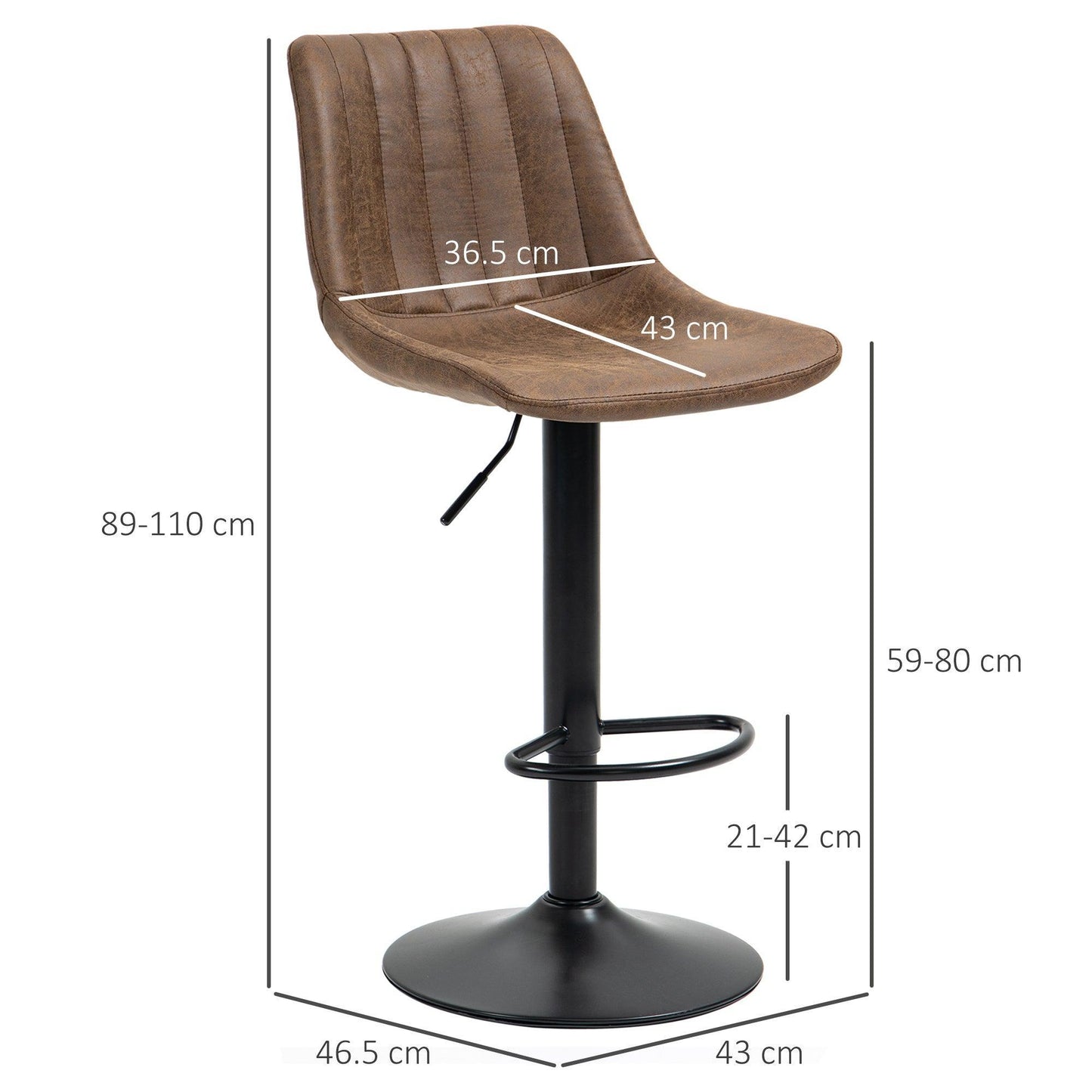 HOMCOM Adjustable Brown Barstools for Home Pub - ALL4U RETAILER LTD