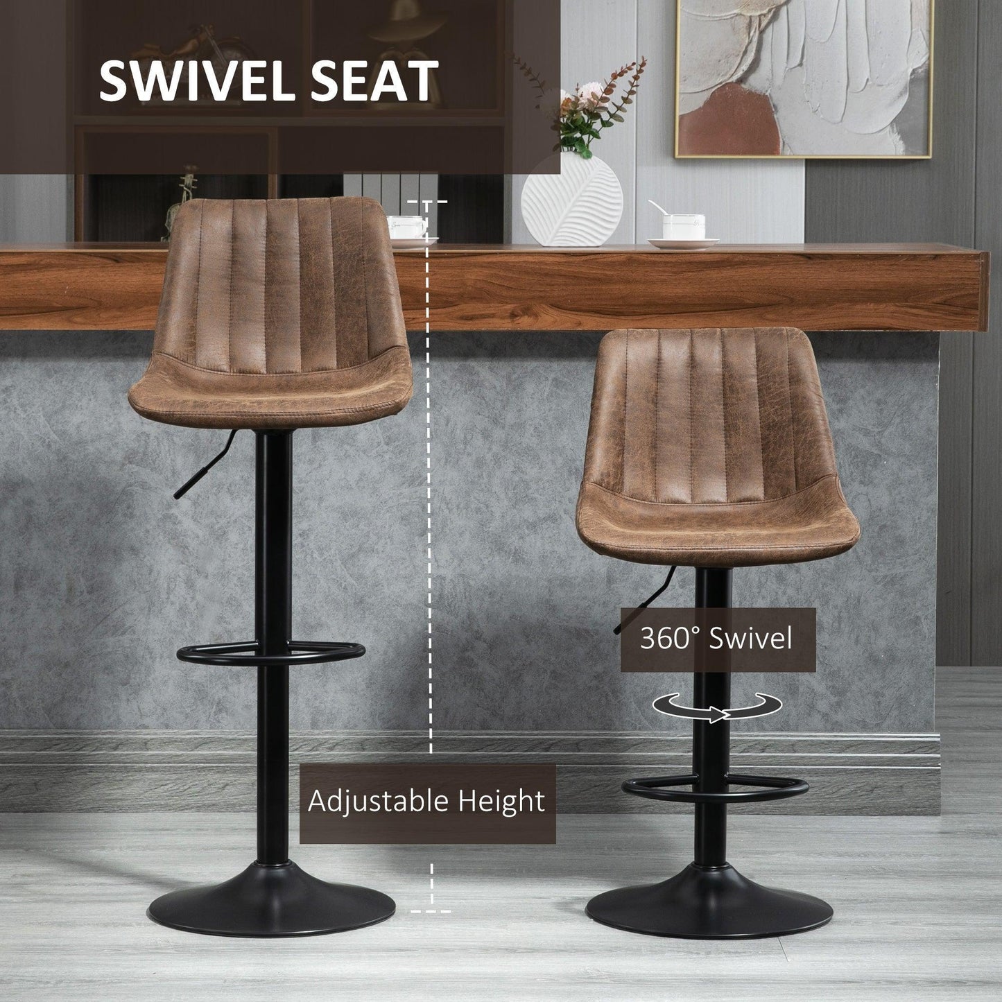 HOMCOM Adjustable Brown Barstools for Home Pub - ALL4U RETAILER LTD